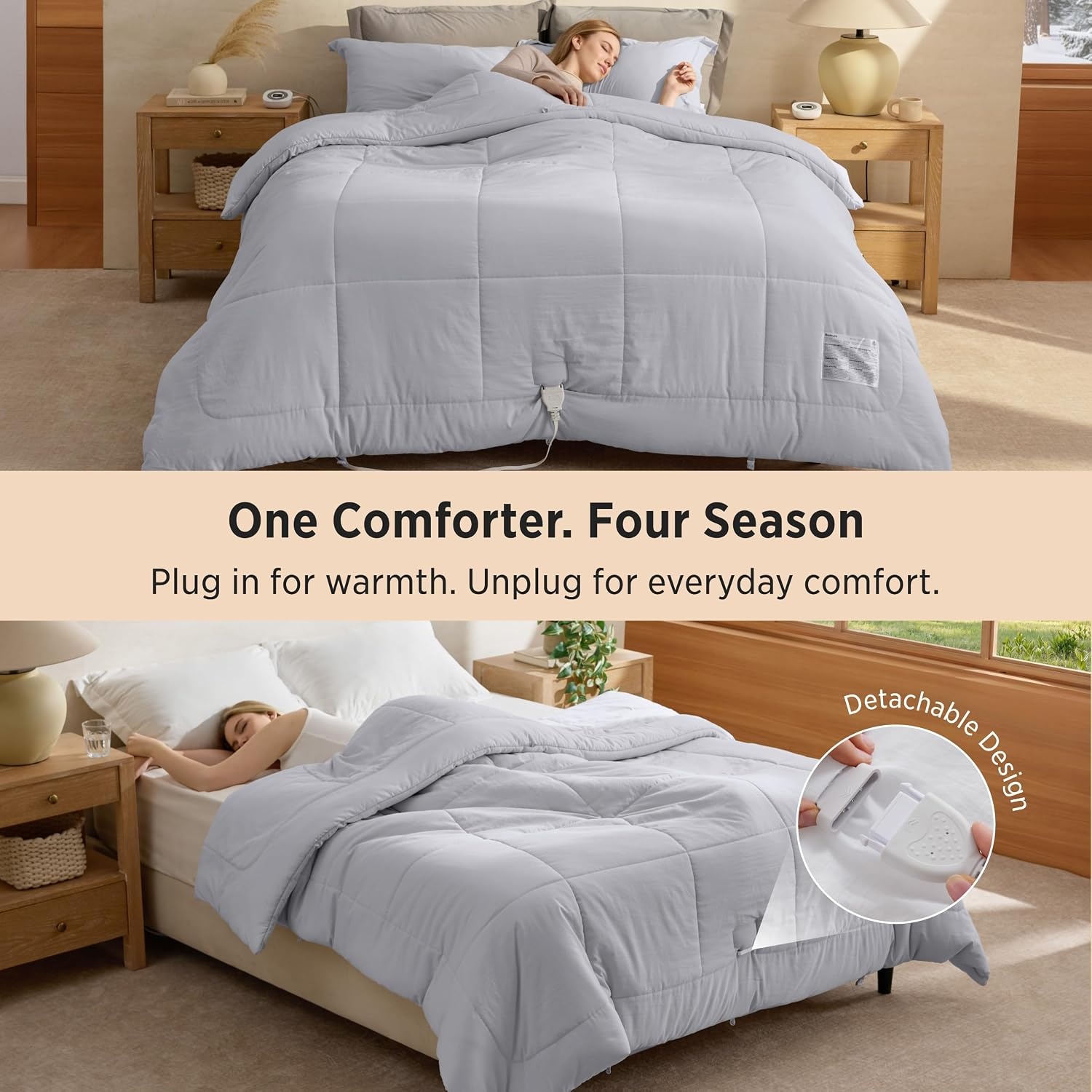 image:imageBedsure HeatX Heated Comforter Duvet Insert Queen Thick Heated Blanket03 Grey