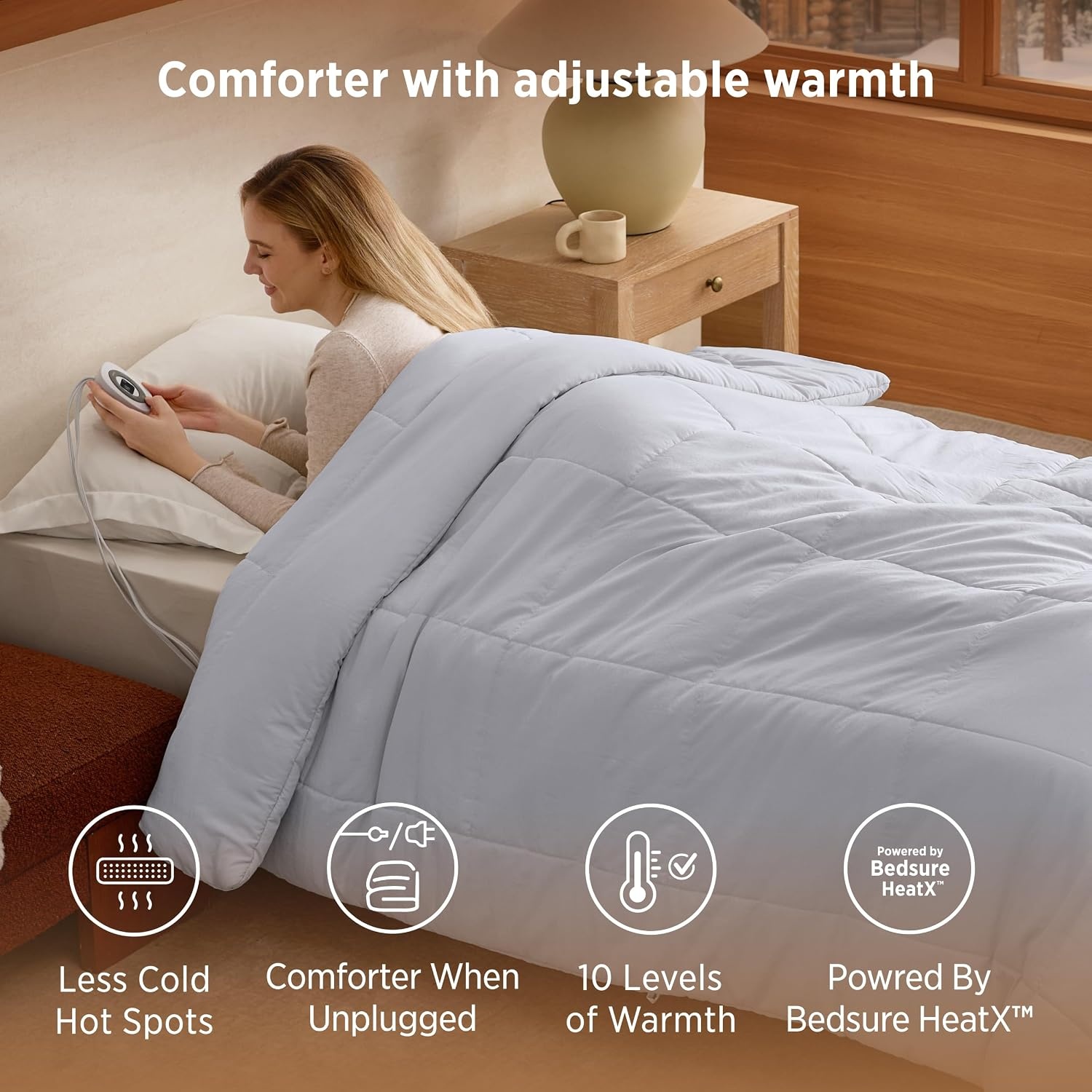 image:imageBedsure HeatX Heated Comforter Duvet Insert Queen Thick Heated Blanket03 Grey