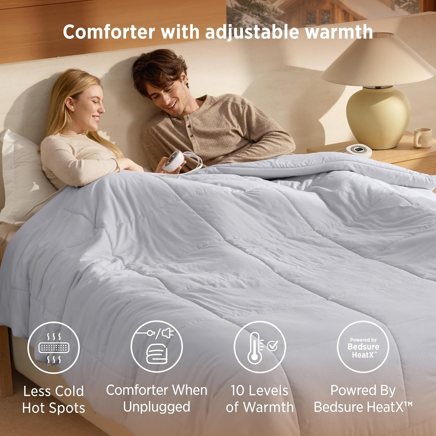 image:imageBedsure HeatX Heated Comforter Duvet Insert Queen Thick Heated Blanket03 Grey