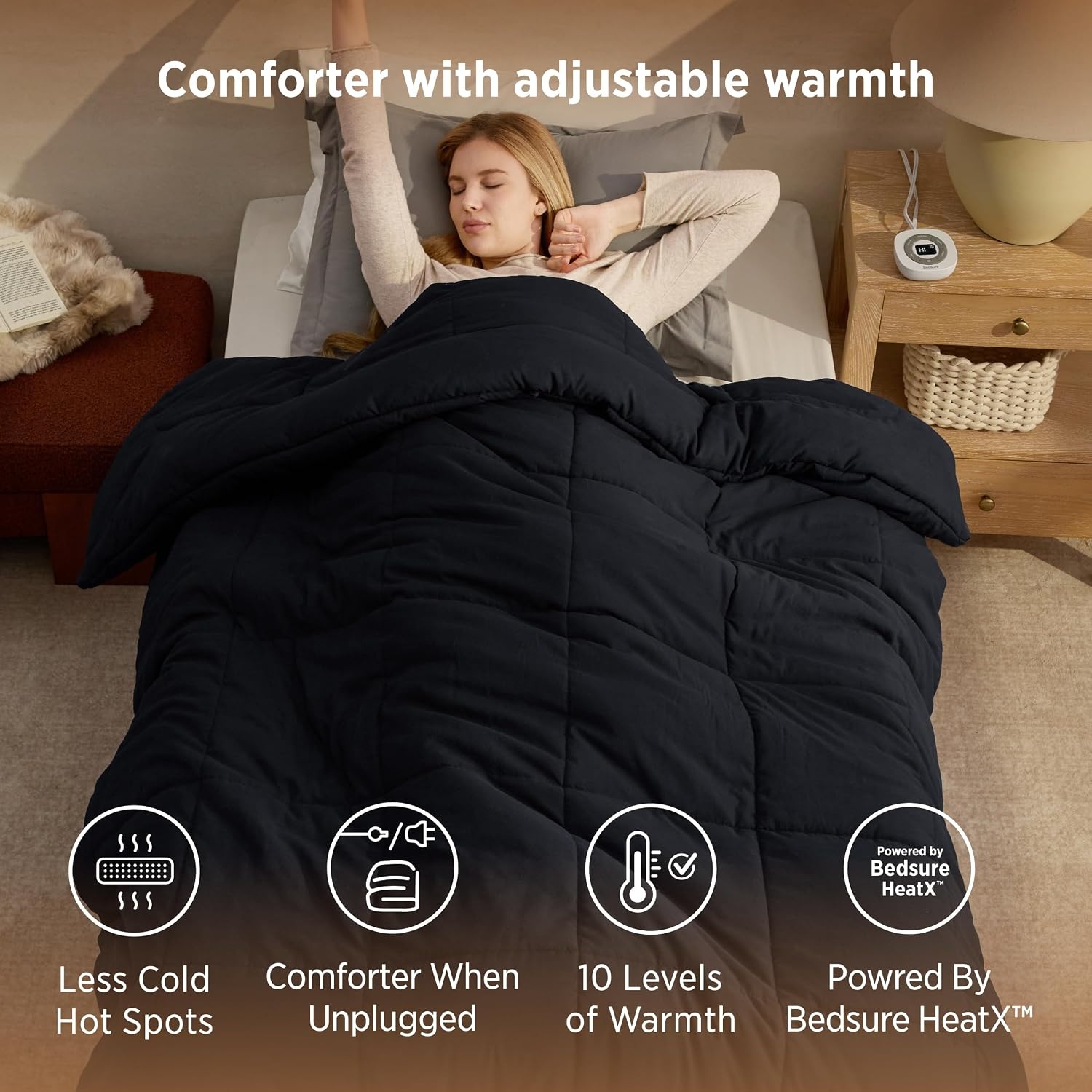 image:imageBedsure HeatX Heated Comforter Duvet Insert Queen Thick Heated Blanket04 Black