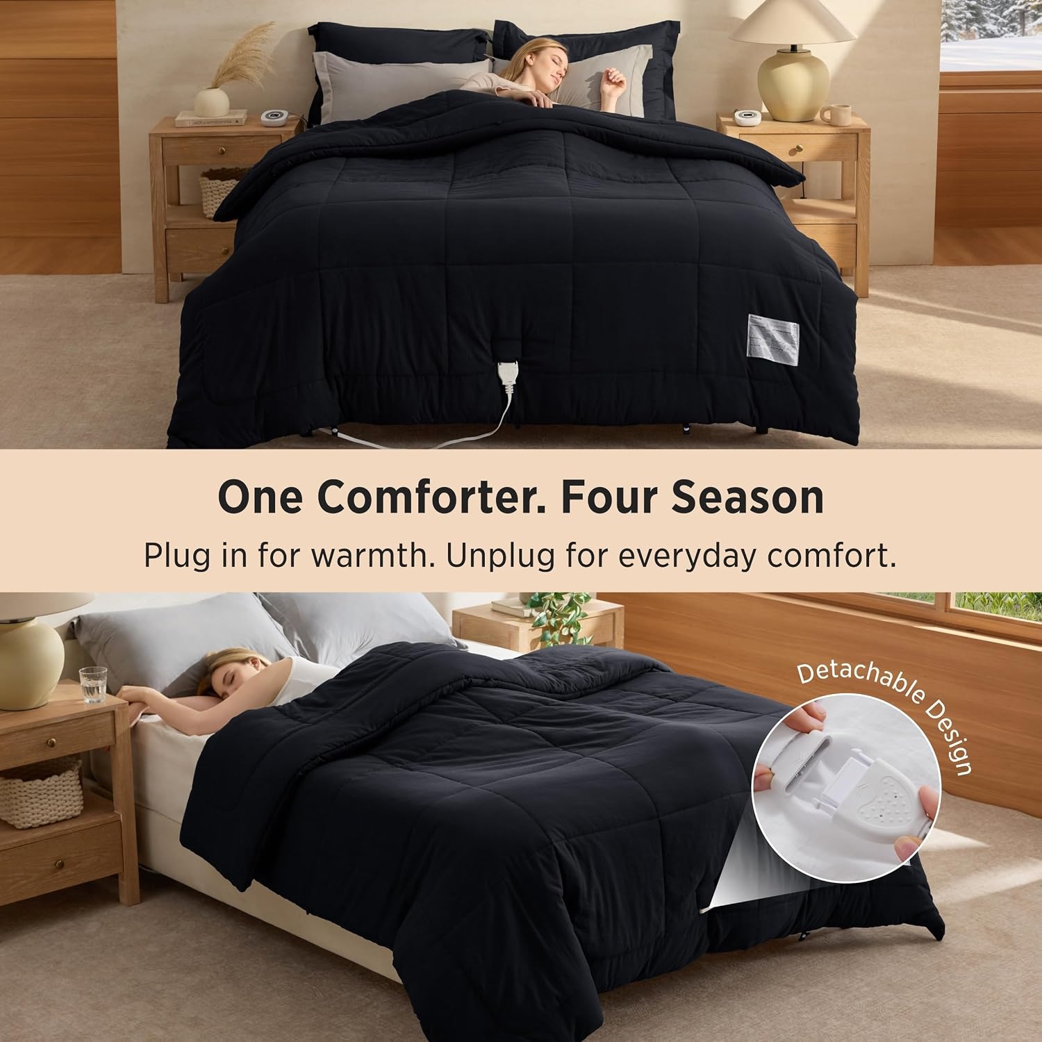 image:imageBedsure HeatX Heated Comforter Duvet Insert Queen Thick Heated Blanket04 Black