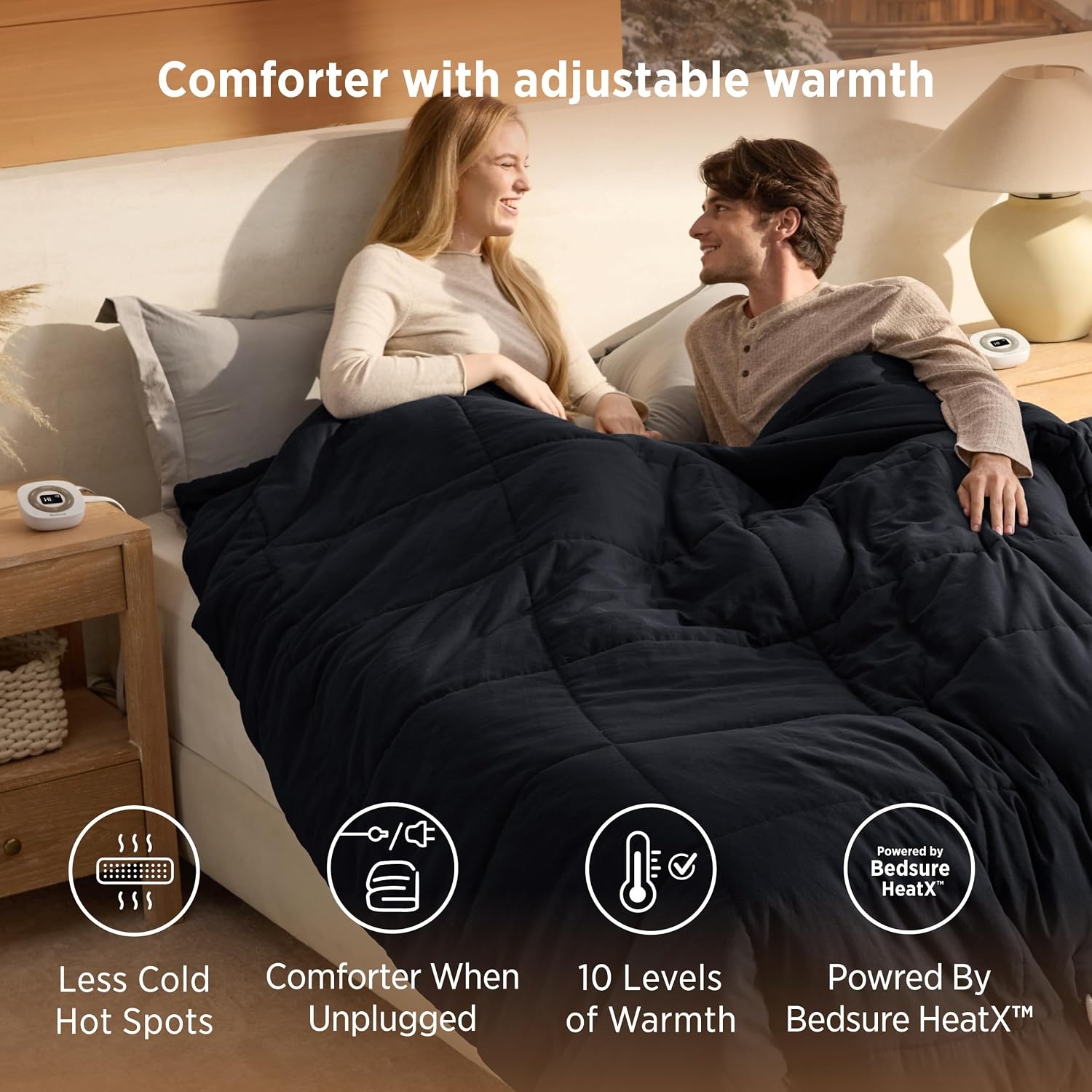 image:imageBedsure HeatX Heated Comforter Duvet Insert Queen Thick Heated Blanket04 Black