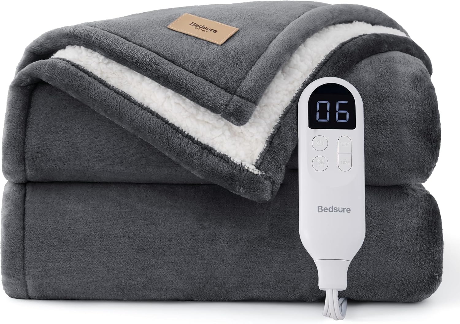 image:imageBedsure HeatX Heated Throw Blanket Electric Blanket with Preheat Grey01 Grey