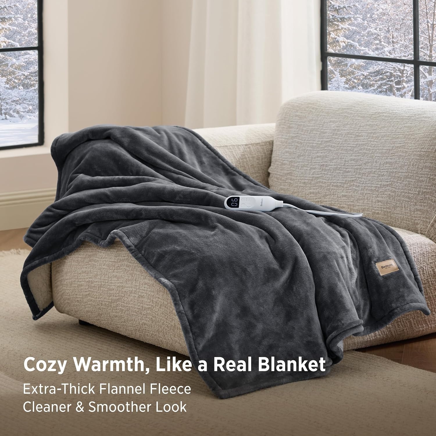 image:imageBedsure HeatX Heated Throw Blanket Electric Blanket with Preheat Grey01 Grey