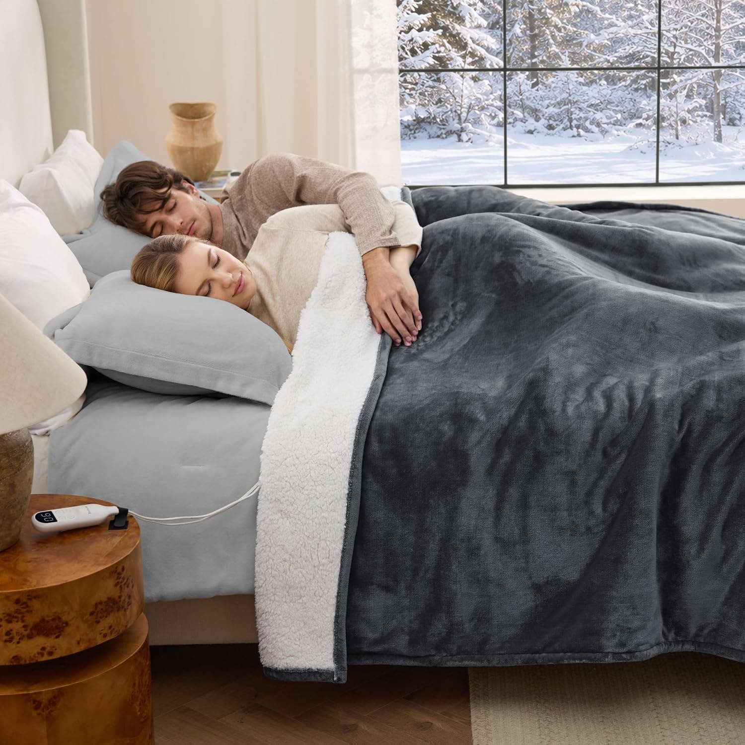 image:imageBedsure HeatX Heated Throw Blanket Electric Blanket with Preheat Grey01 Grey
