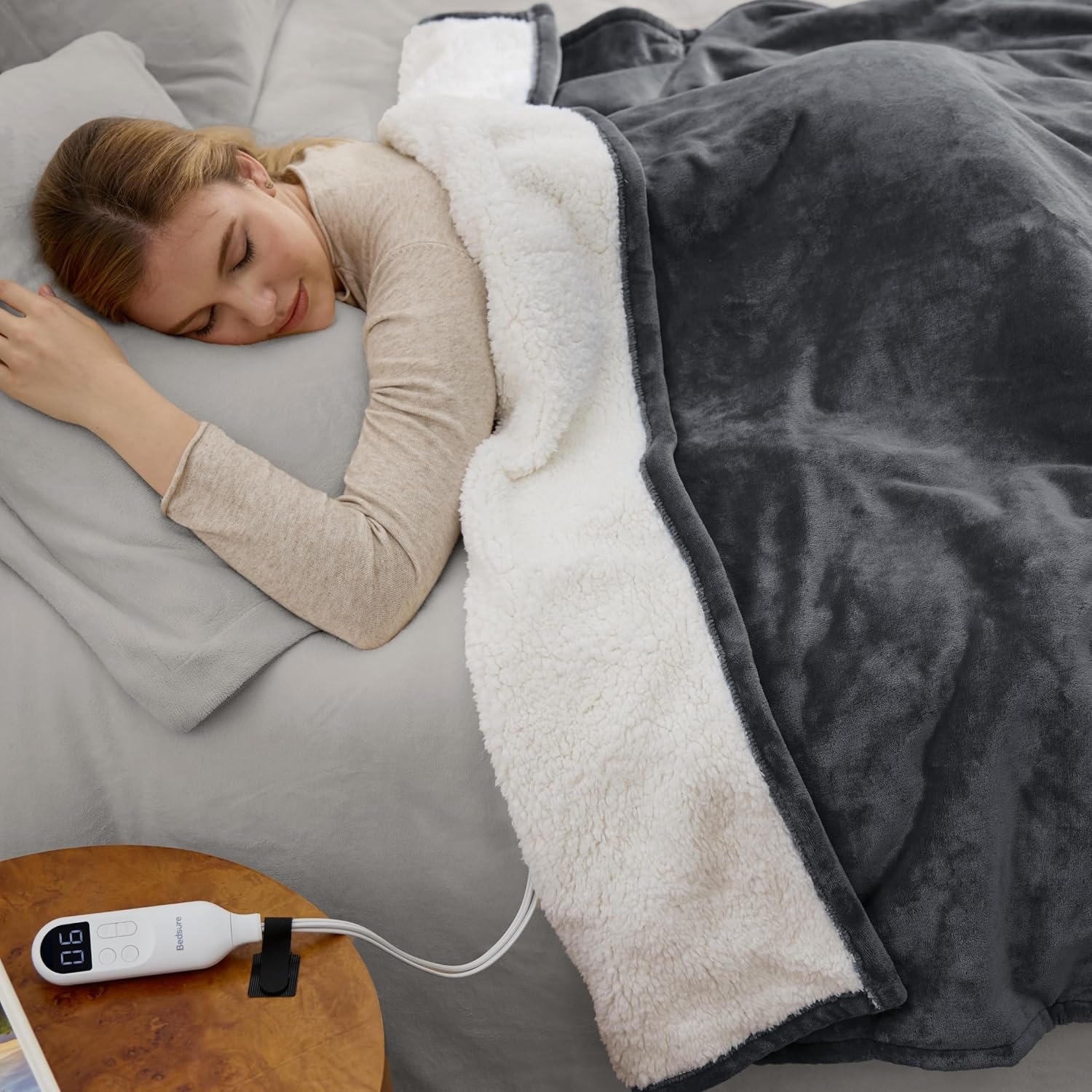 image:imageBedsure HeatX Heated Throw Blanket Electric Blanket with Preheat Grey01 Grey