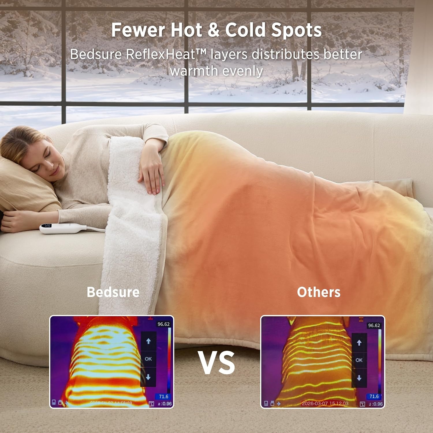 image:imageBedsure HeatX Heated Throw Blanket Electric Blanket with Preheat Grey02 Beige