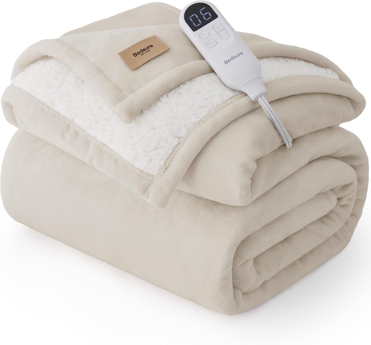 image:imageBedsure HeatX Heated Throw Blanket Electric Blanket with Preheat Grey02 Beige
