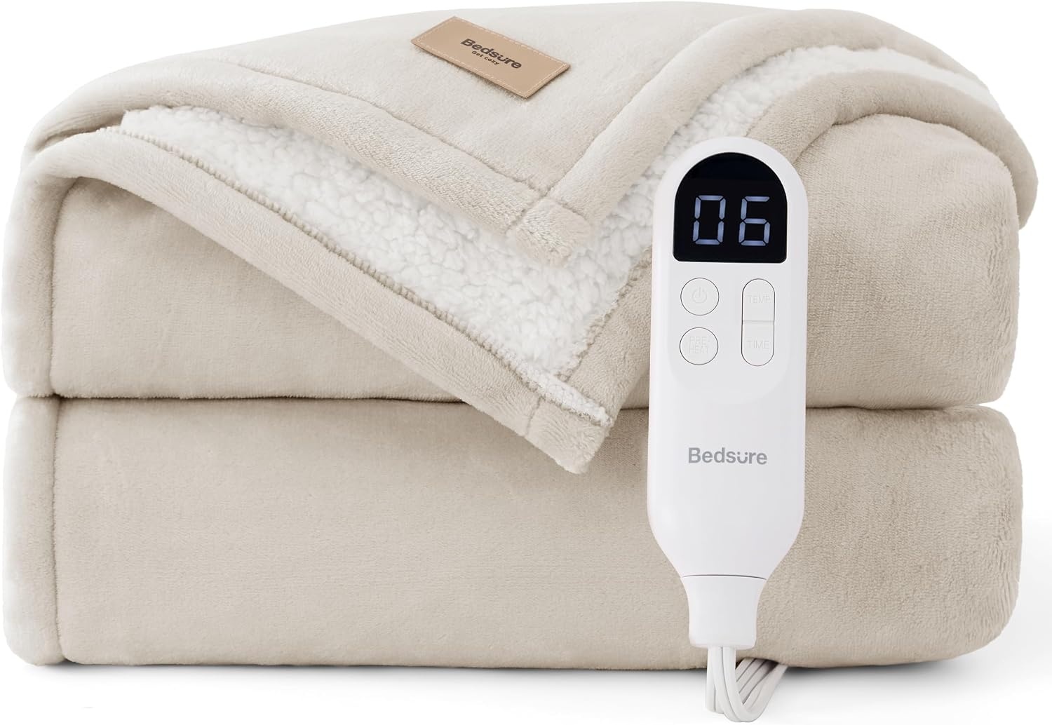 image:imageBedsure HeatX Heated Throw Blanket Electric Blanket with Preheat Grey02 Beige