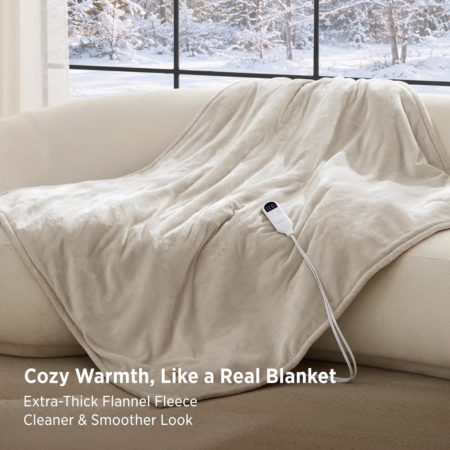 image:imageBedsure HeatX Heated Throw Blanket Electric Blanket with Preheat Grey02 Beige
