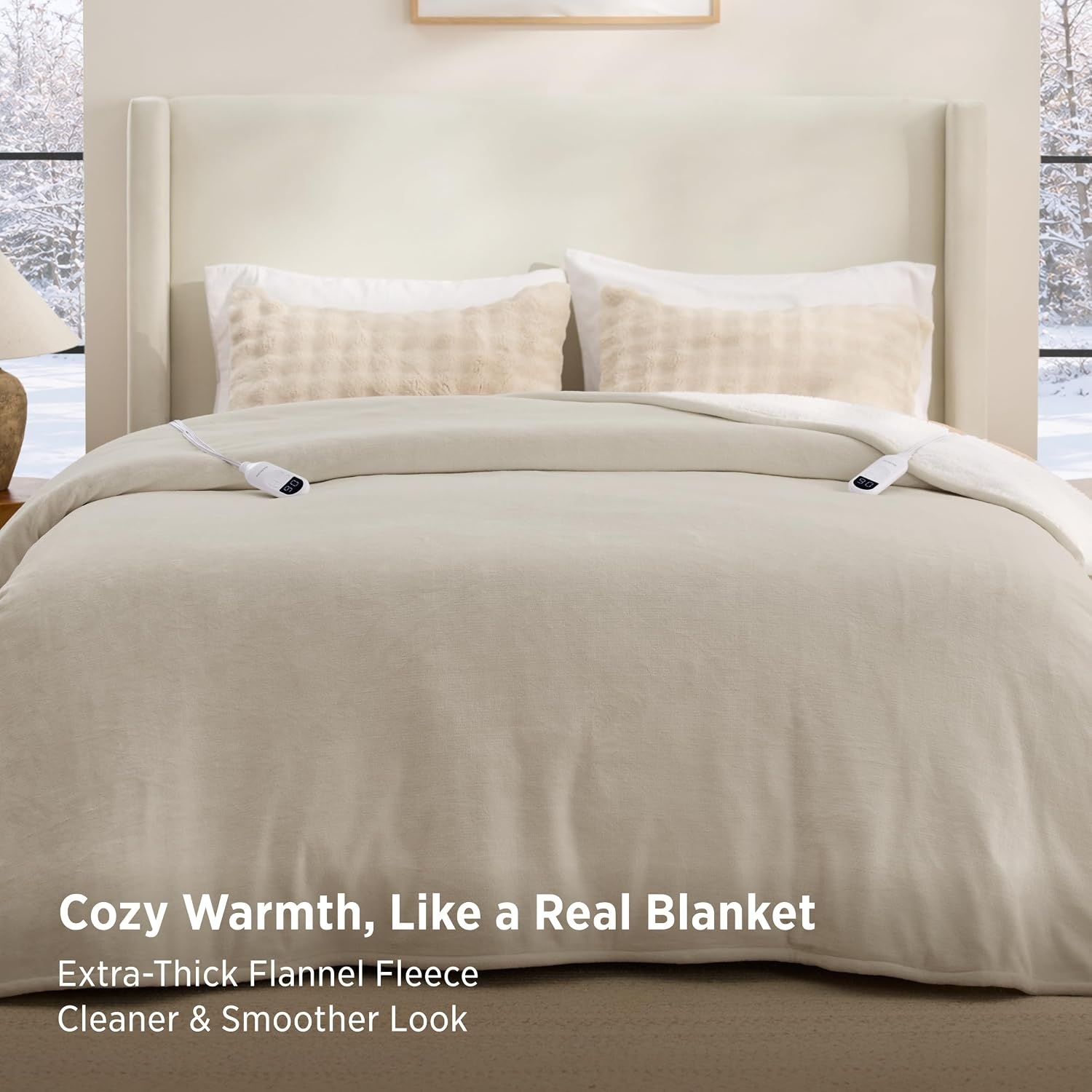 image:imageBedsure HeatX Heated Throw Blanket Electric Blanket with Preheat Grey02 Beige