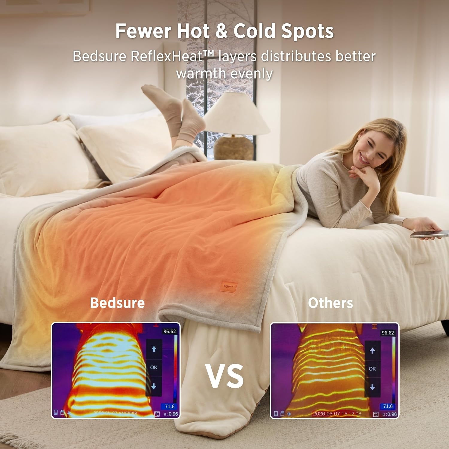 image:imageBedsure HeatX Heated Throw Blanket Electric Blanket with Preheat Grey02 Beige