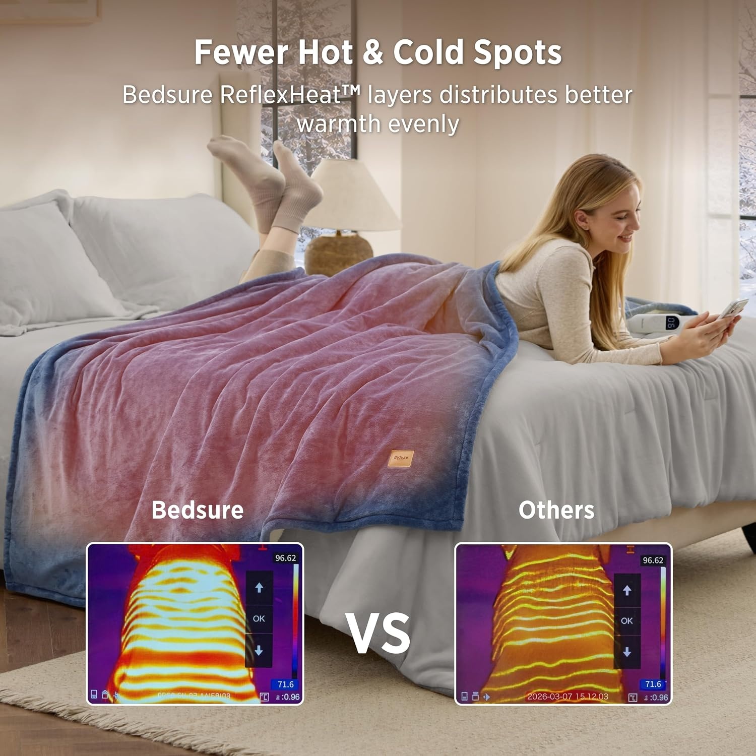 image:imageBedsure HeatX Heated Throw Blanket Electric Blanket with Preheat Grey03 Blue