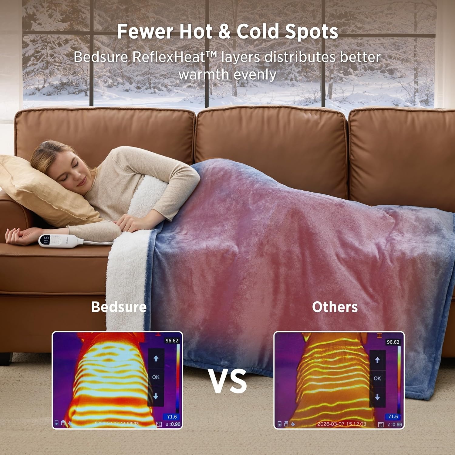 image:imageBedsure HeatX Heated Throw Blanket Electric Blanket with Preheat Grey03 Blue