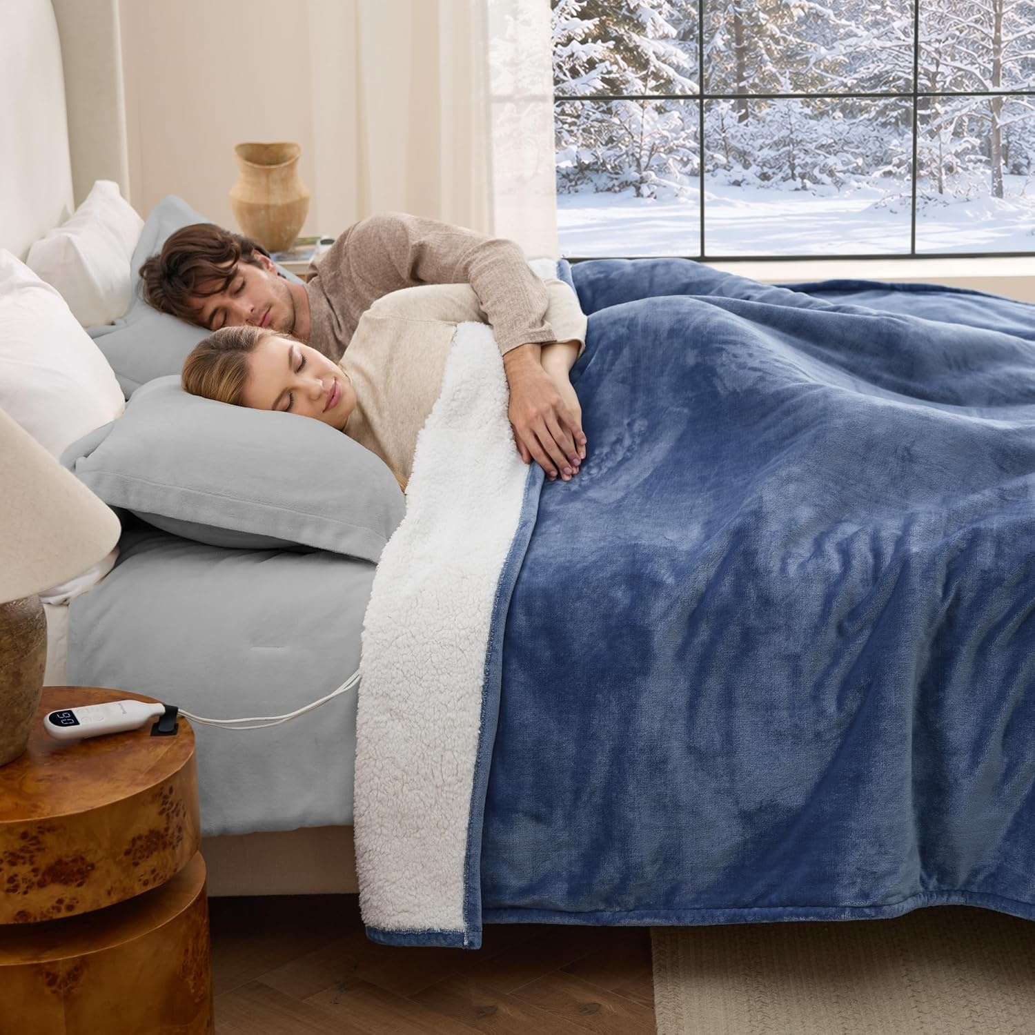 image:imageBedsure HeatX Heated Throw Blanket Electric Blanket with Preheat Grey03 Blue
