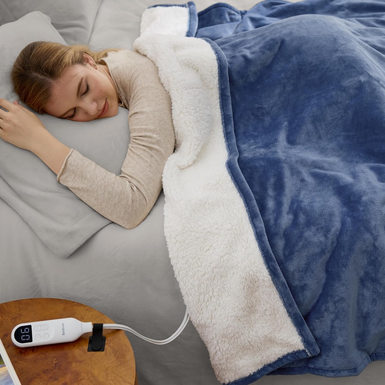 image:imageBedsure HeatX Heated Throw Blanket Electric Blanket with Preheat Grey03 Blue