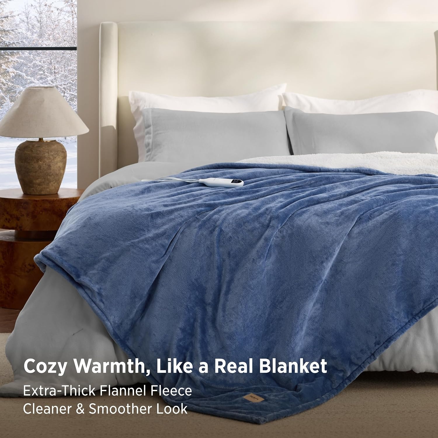 image:imageBedsure HeatX Heated Throw Blanket Electric Blanket with Preheat Grey03 Blue