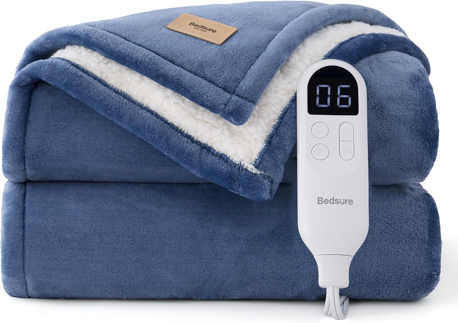 image:imageBedsure HeatX Heated Throw Blanket Electric Blanket with Preheat Grey03 Blue