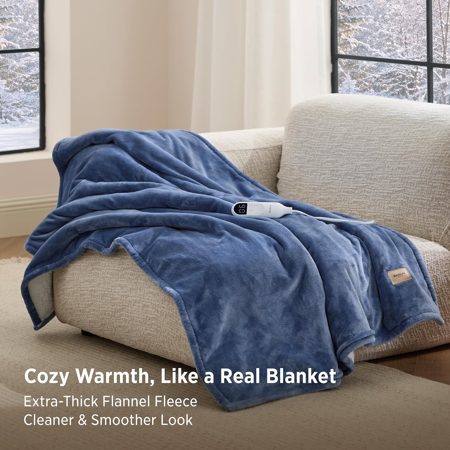 image:imageBedsure HeatX Heated Throw Blanket Electric Blanket with Preheat Grey03 Blue