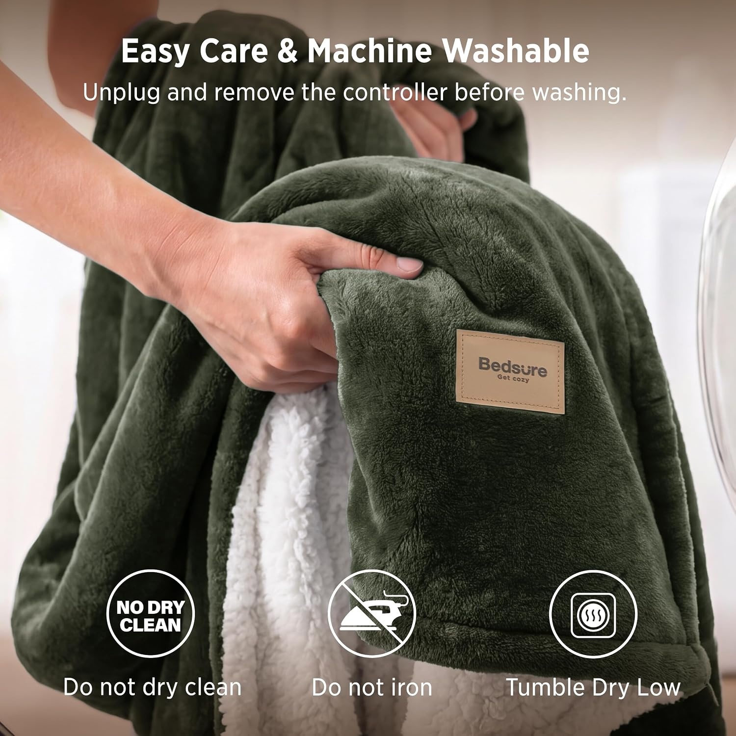 image:imageBedsure HeatX Heated Throw Blanket Electric Blanket with Preheat Grey04 Olive Green