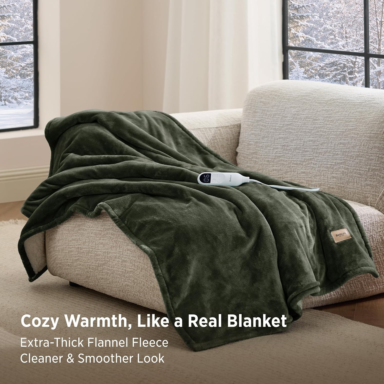 image:imageBedsure HeatX Heated Throw Blanket Electric Blanket with Preheat Grey04 Olive Green