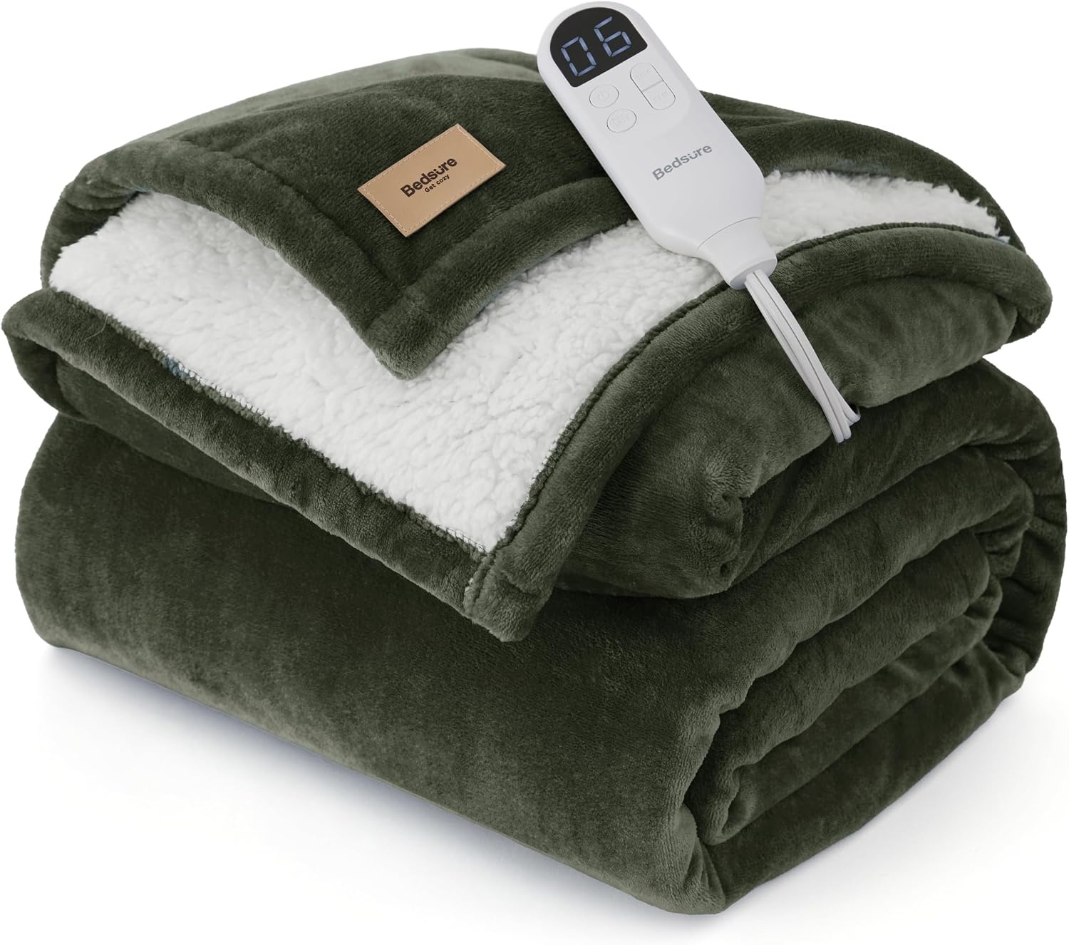 image:imageBedsure HeatX Heated Throw Blanket Electric Blanket with Preheat Grey04 Olive Green
