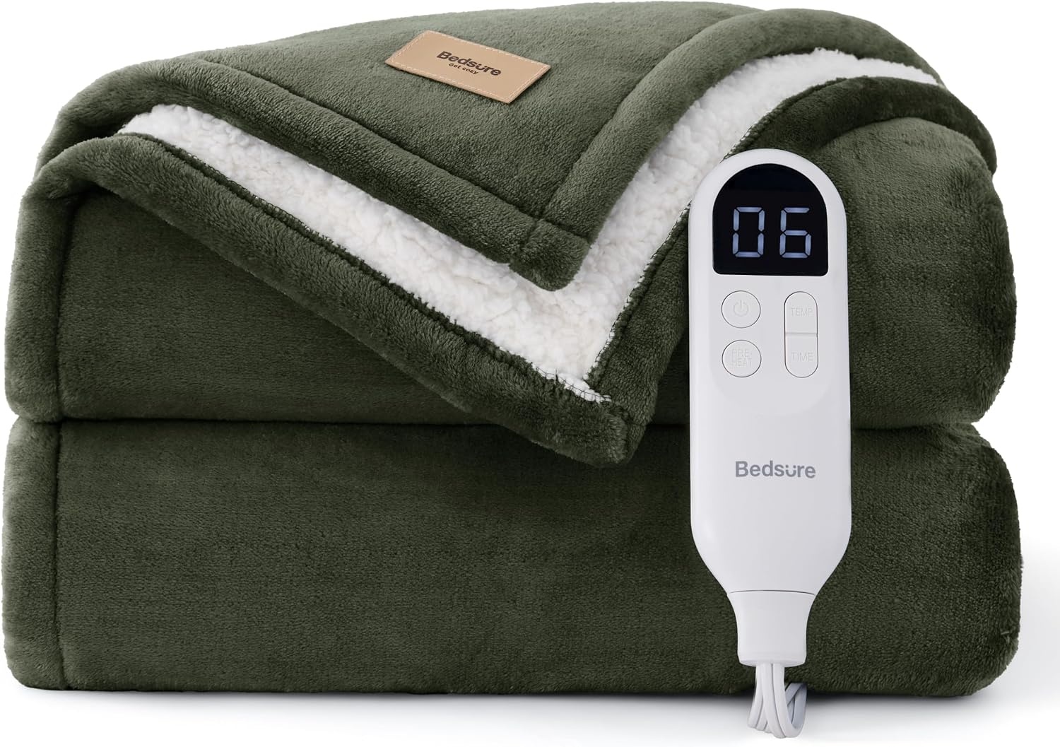 image:imageBedsure HeatX Heated Throw Blanket Electric Blanket with Preheat Grey04 Olive Green