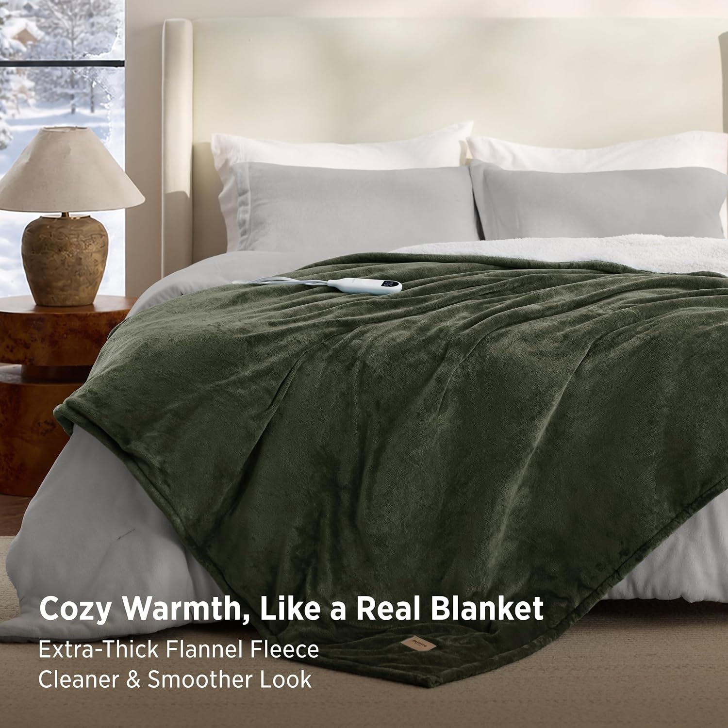 image:imageBedsure HeatX Heated Throw Blanket Electric Blanket with Preheat Grey04 Olive Green
