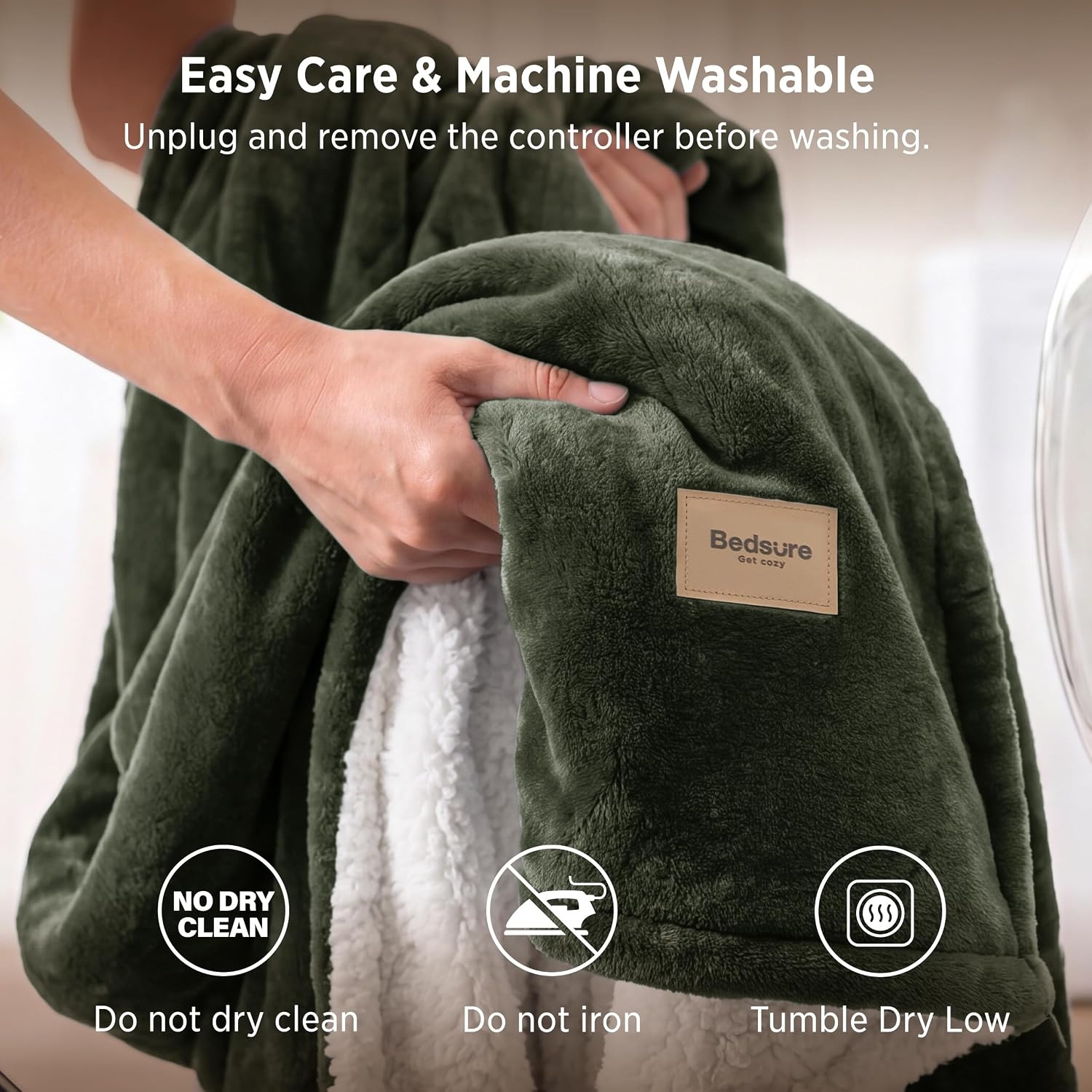 image:imageBedsure HeatX Heated Throw Blanket Electric Blanket with Preheat Grey04 Olive Green