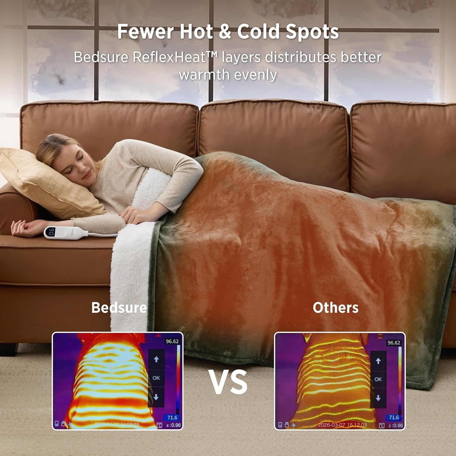 image:imageBedsure HeatX Heated Throw Blanket Electric Blanket with Preheat Grey04 Olive Green