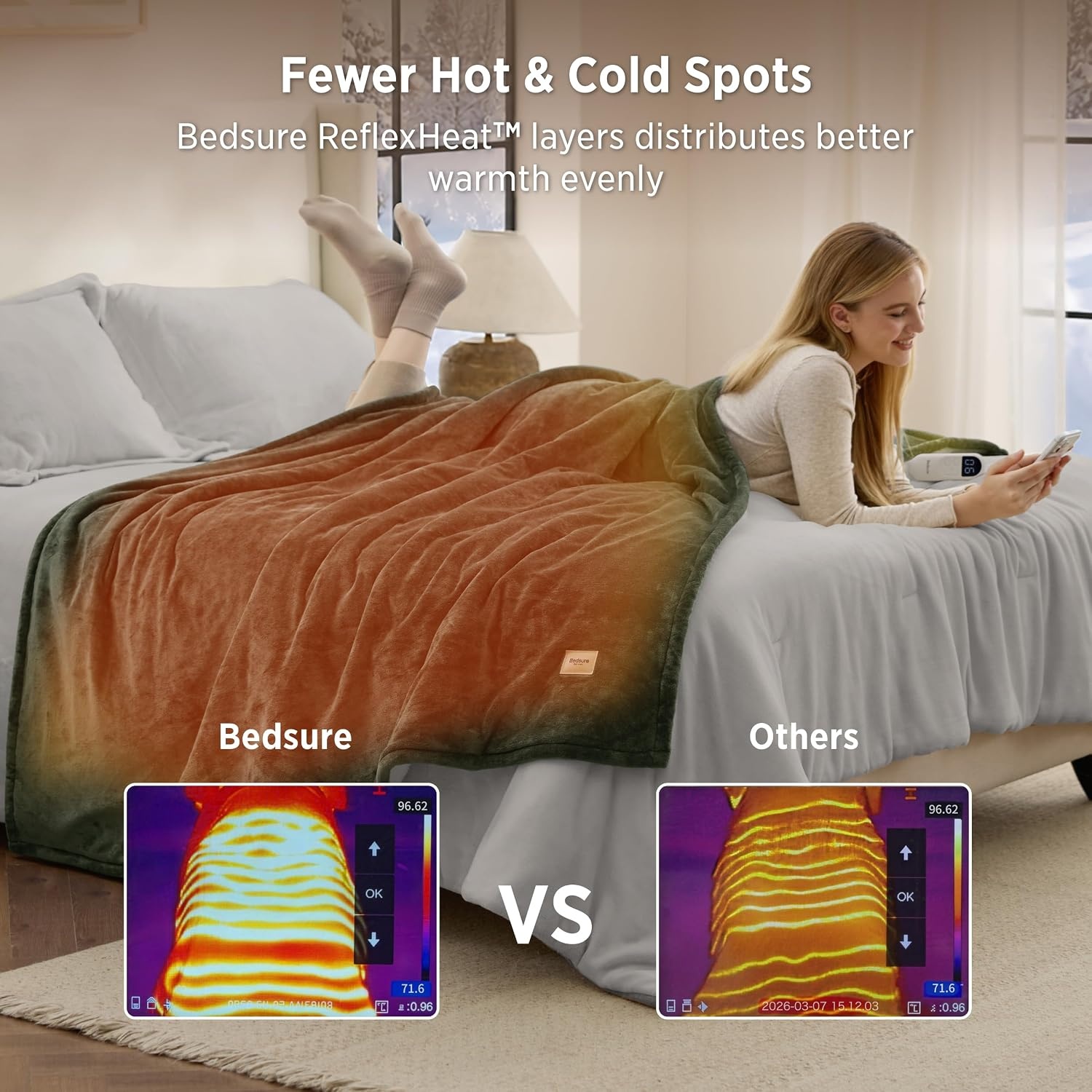 image:imageBedsure HeatX Heated Throw Blanket Electric Blanket with Preheat Grey04 Olive Green