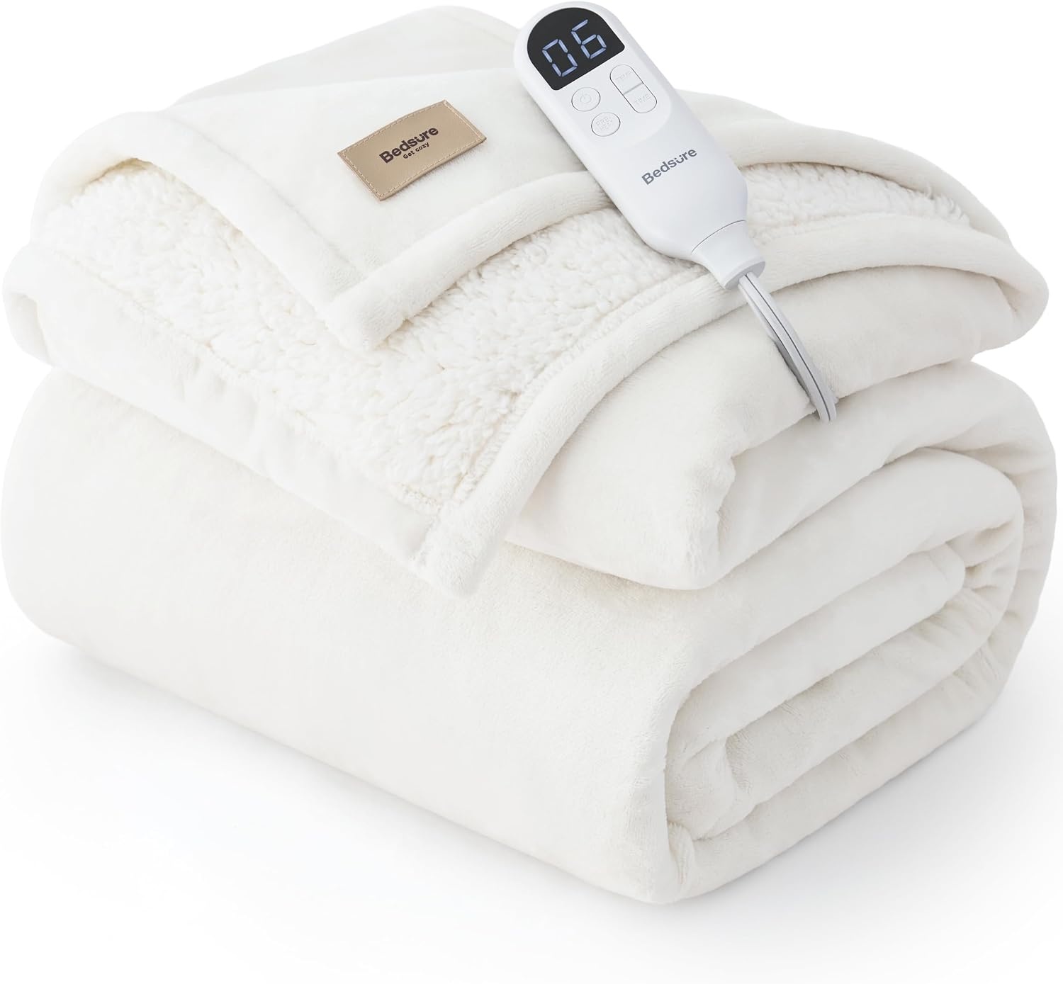 image:imageBedsure HeatX Heated Throw Blanket Electric Blanket with Preheat Grey05 Coconut White