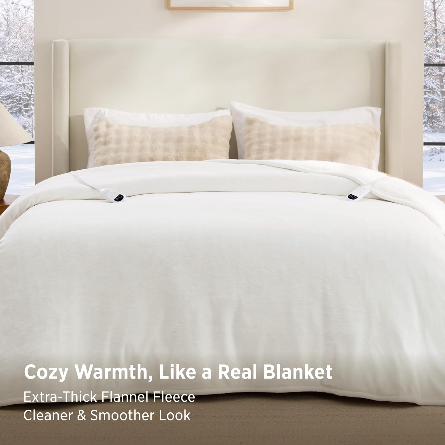 image:imageBedsure HeatX Heated Throw Blanket Electric Blanket with Preheat Grey05 Coconut White