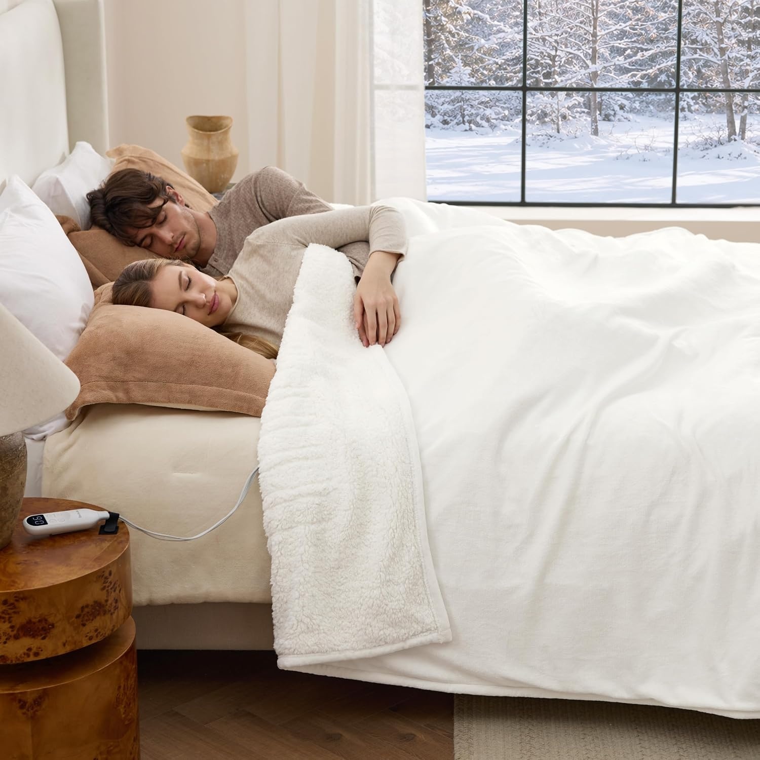 image:imageBedsure HeatX Heated Throw Blanket Electric Blanket with Preheat Grey05 Coconut White