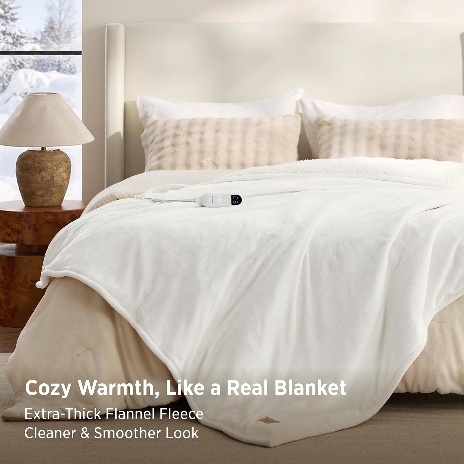 image:imageBedsure HeatX Heated Throw Blanket Electric Blanket with Preheat Grey05 Coconut White