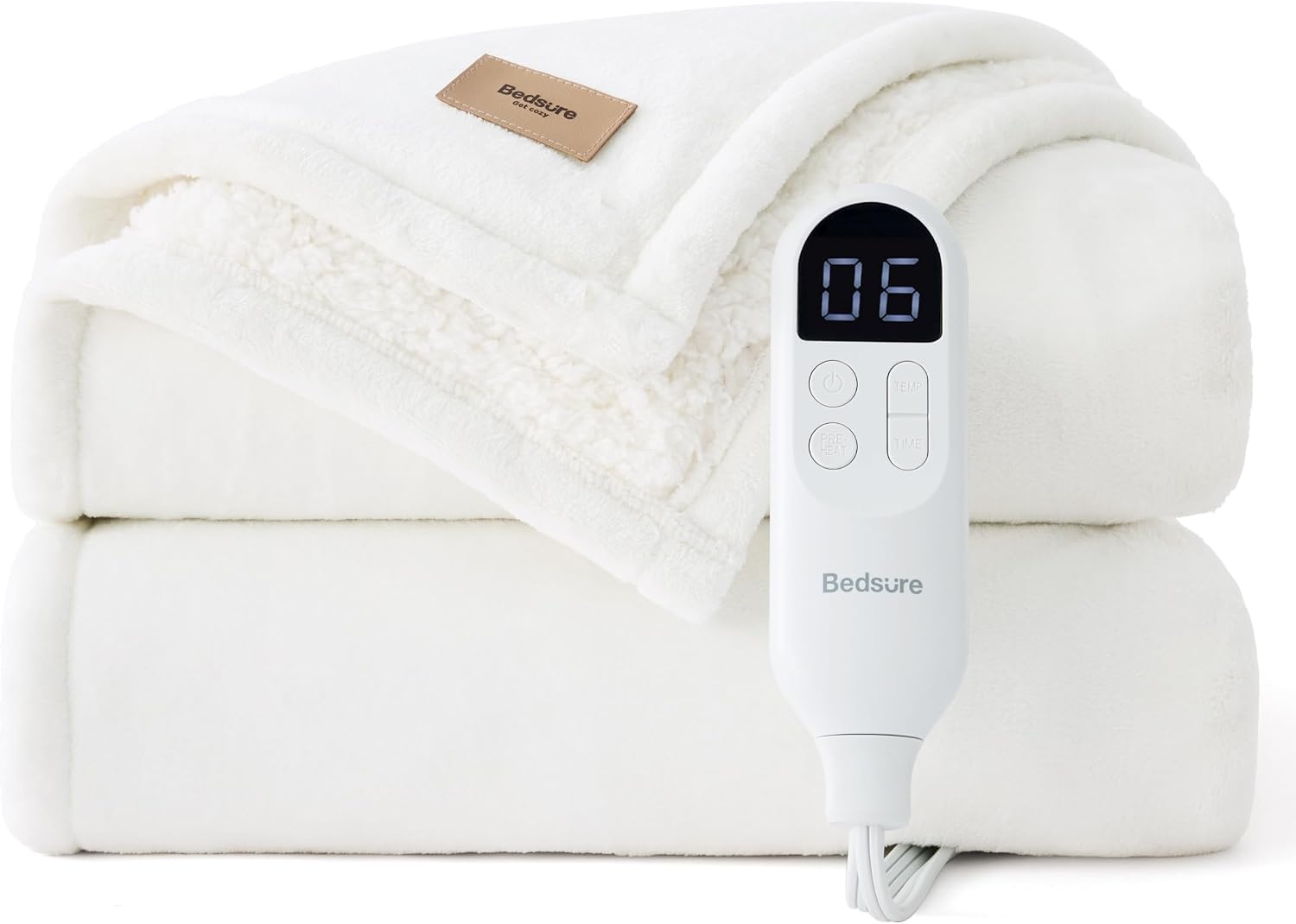 image:imageBedsure HeatX Heated Throw Blanket Electric Blanket with Preheat Grey05 Coconut White