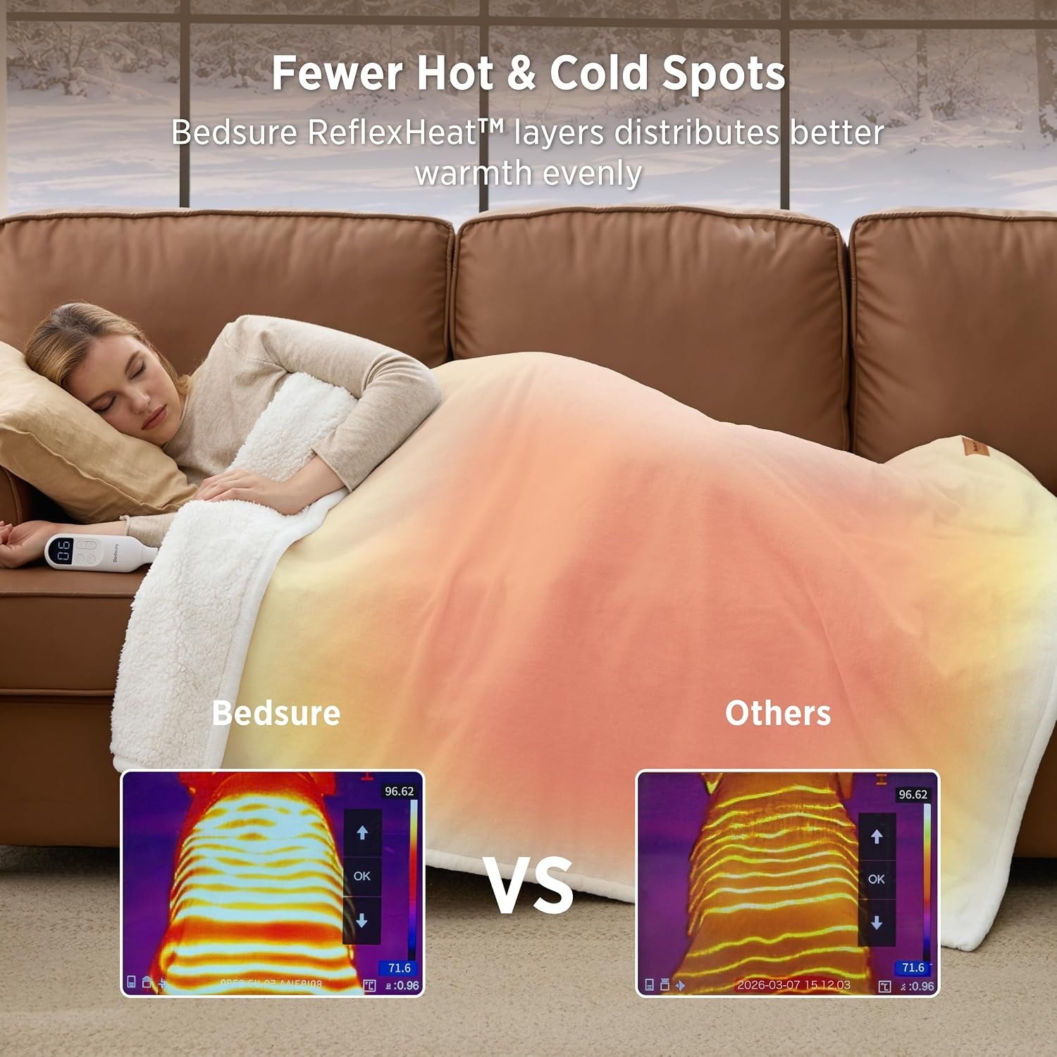 image:imageBedsure HeatX Heated Throw Blanket Electric Blanket with Preheat Grey05 Coconut White