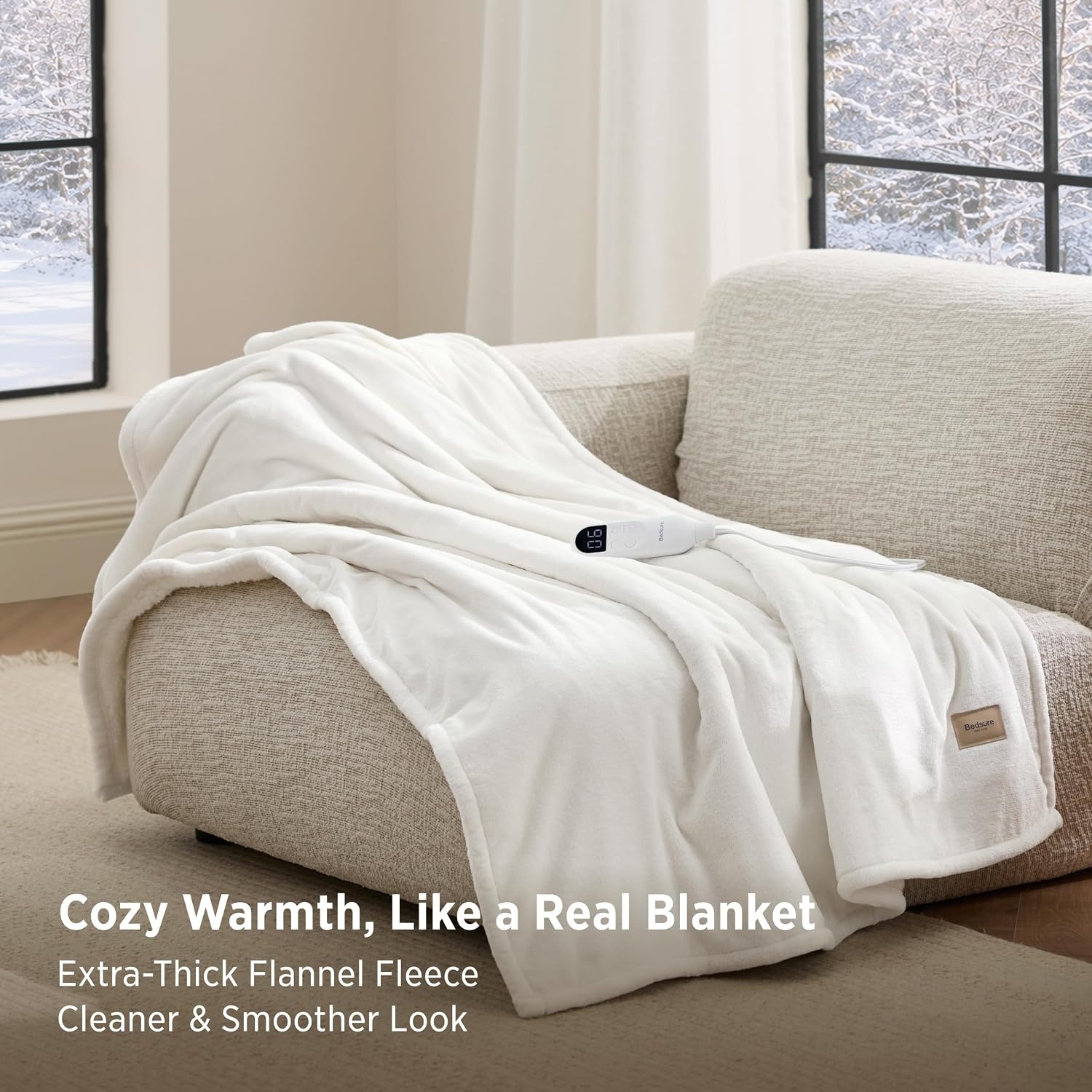 image:imageBedsure HeatX Heated Throw Blanket Electric Blanket with Preheat Grey05 Coconut White