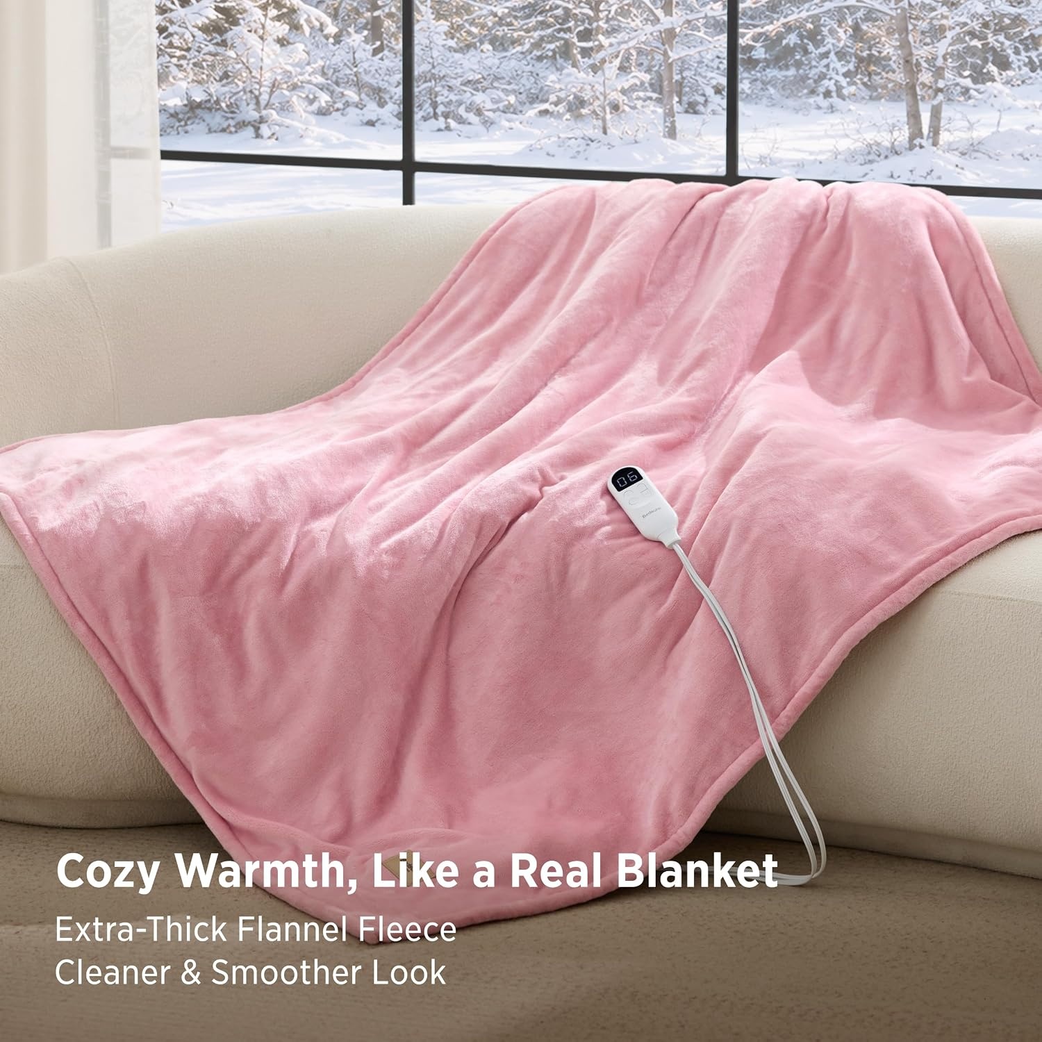 image:imageBedsure HeatX Heated Throw Blanket Electric Blanket with Preheat Grey06 Pink