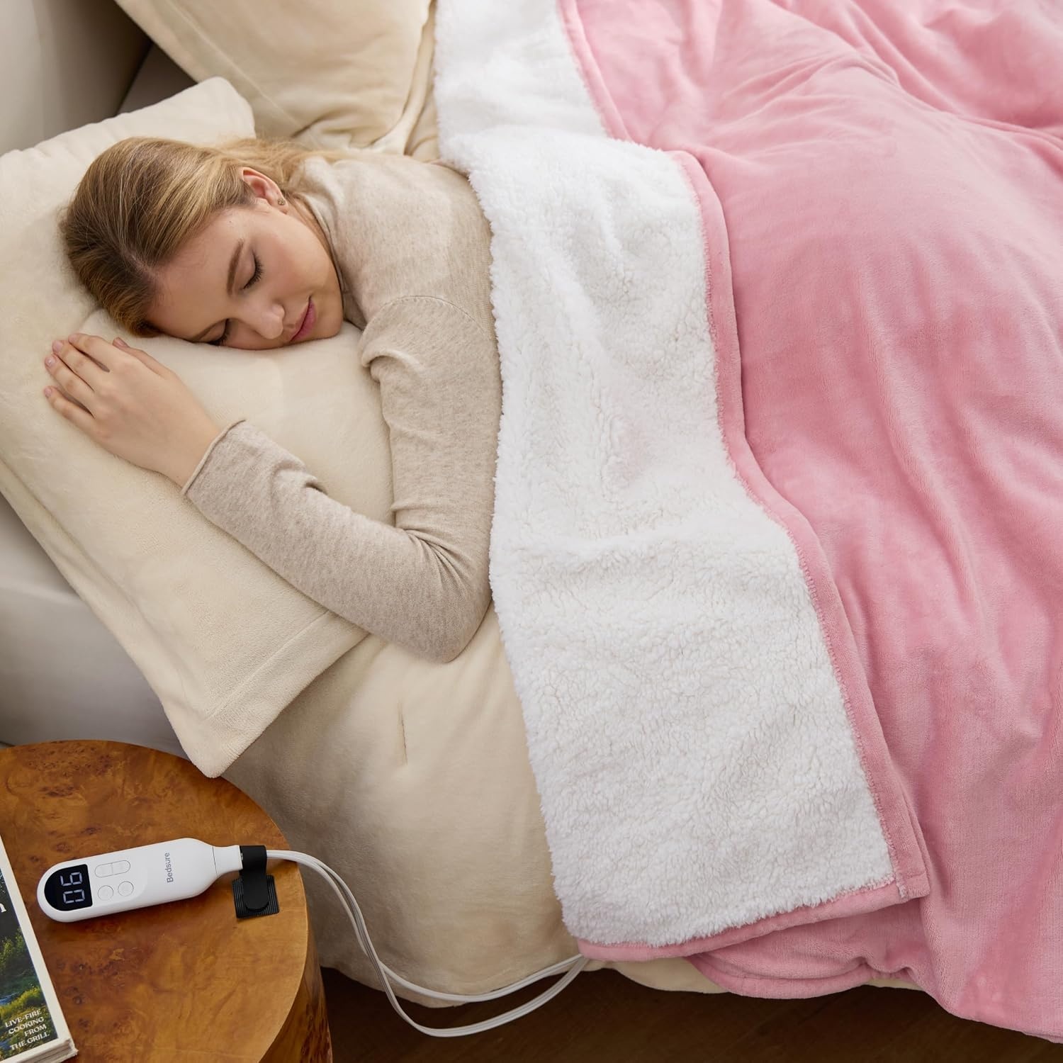 image:imageBedsure HeatX Heated Throw Blanket Electric Blanket with Preheat Grey06 Pink