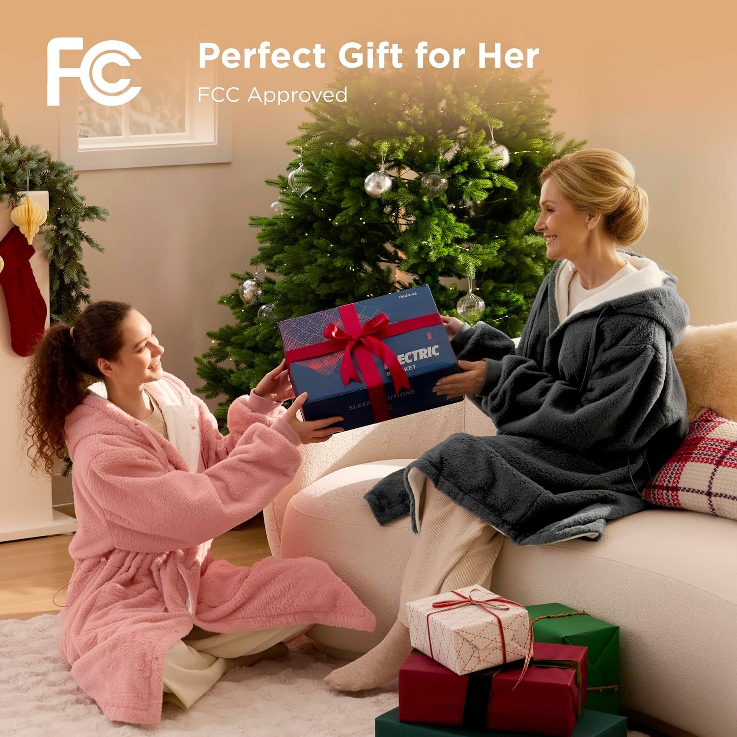 image:imageBedsure Portable Heated Wearable Blanket Hoodie Faux Cashmere Electric Blanket with 20000mAh Battery Pack Cordless USB Heated Throw Winter Gifts for Women 4 Heat Levels amp 4 Timers 22x43 Grey