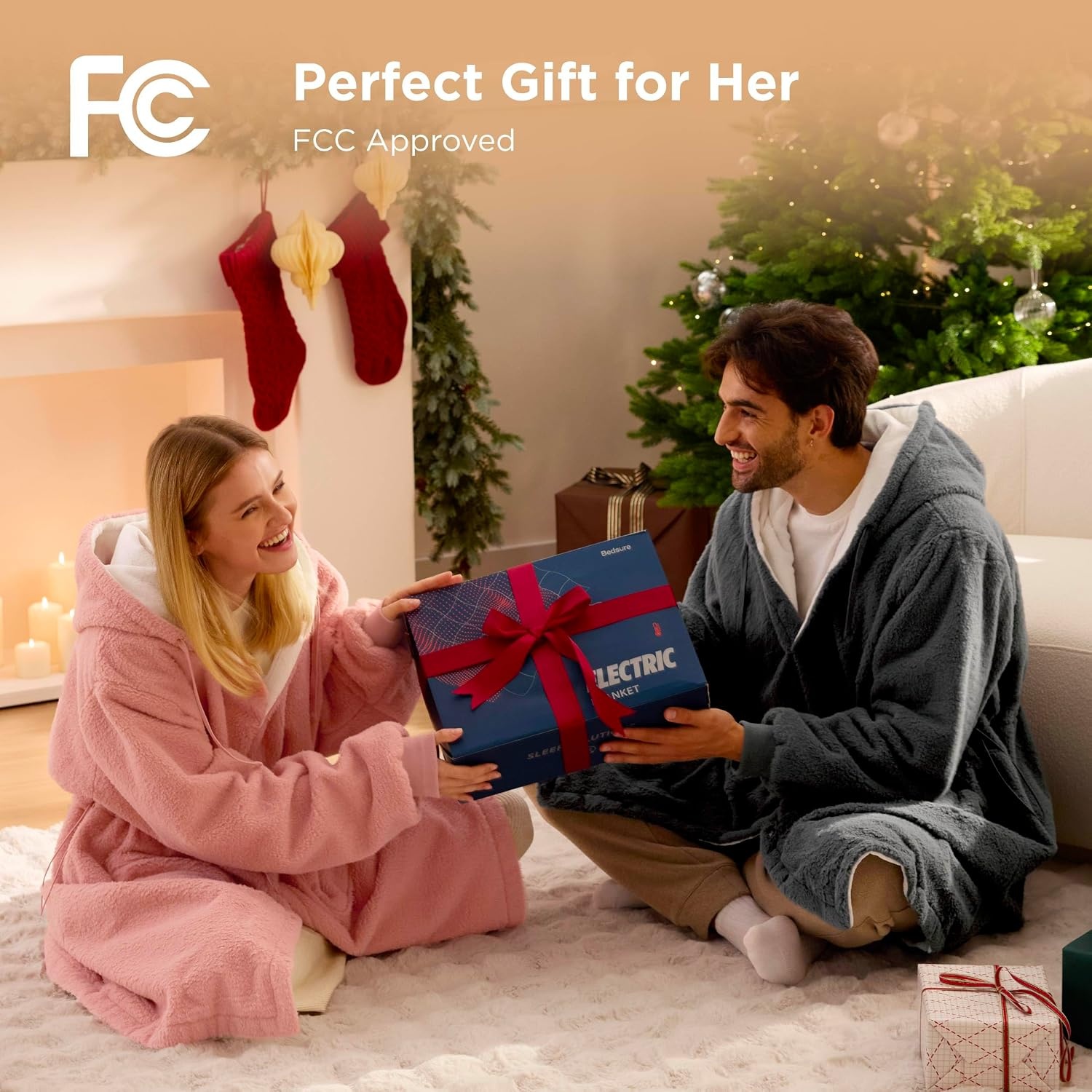 image:imageBedsure Portable Heated Wearable Blanket Hoodie Faux Cashmere Electric Blanket with 20000mAh Battery Pack Cordless USB Heated Throw Winter Gifts for Women 4 Heat Levels amp 4 Timers 22x43 Grey