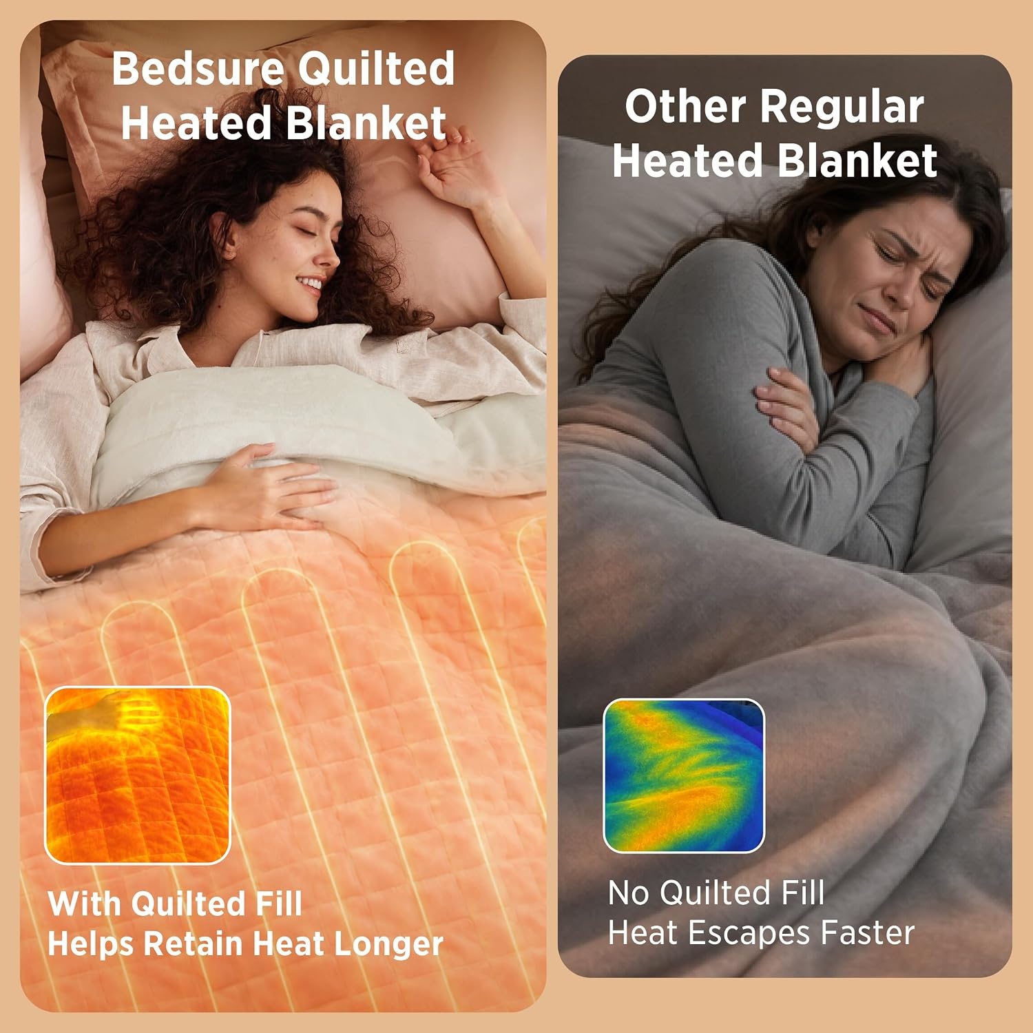 image:imageBedsure Quilted Heated Blanket Queen Size Filled for Extra Warmth Taupe01 Ivory Square