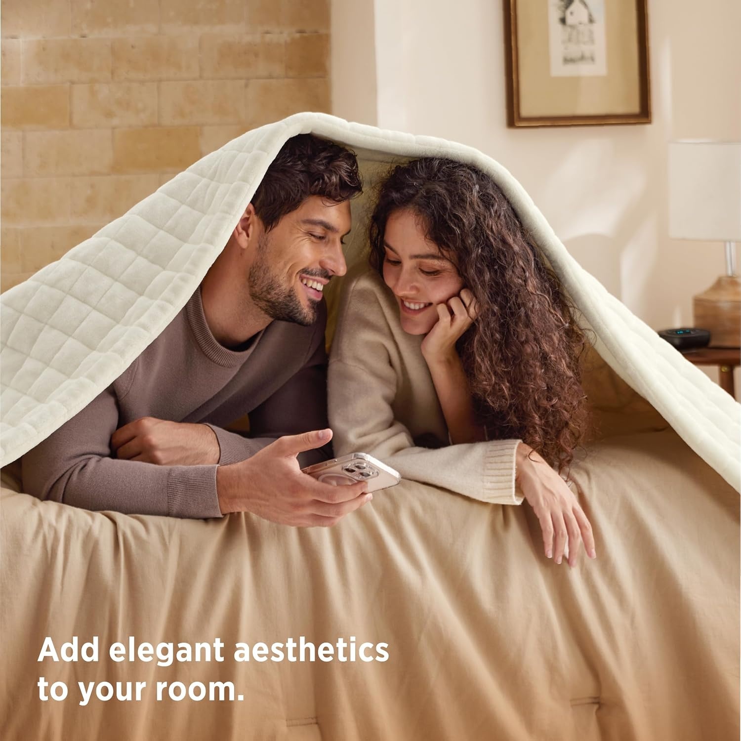 image:imageBedsure Quilted Heated Blanket Queen Size Filled for Extra Warmth Taupe01 Ivory Square