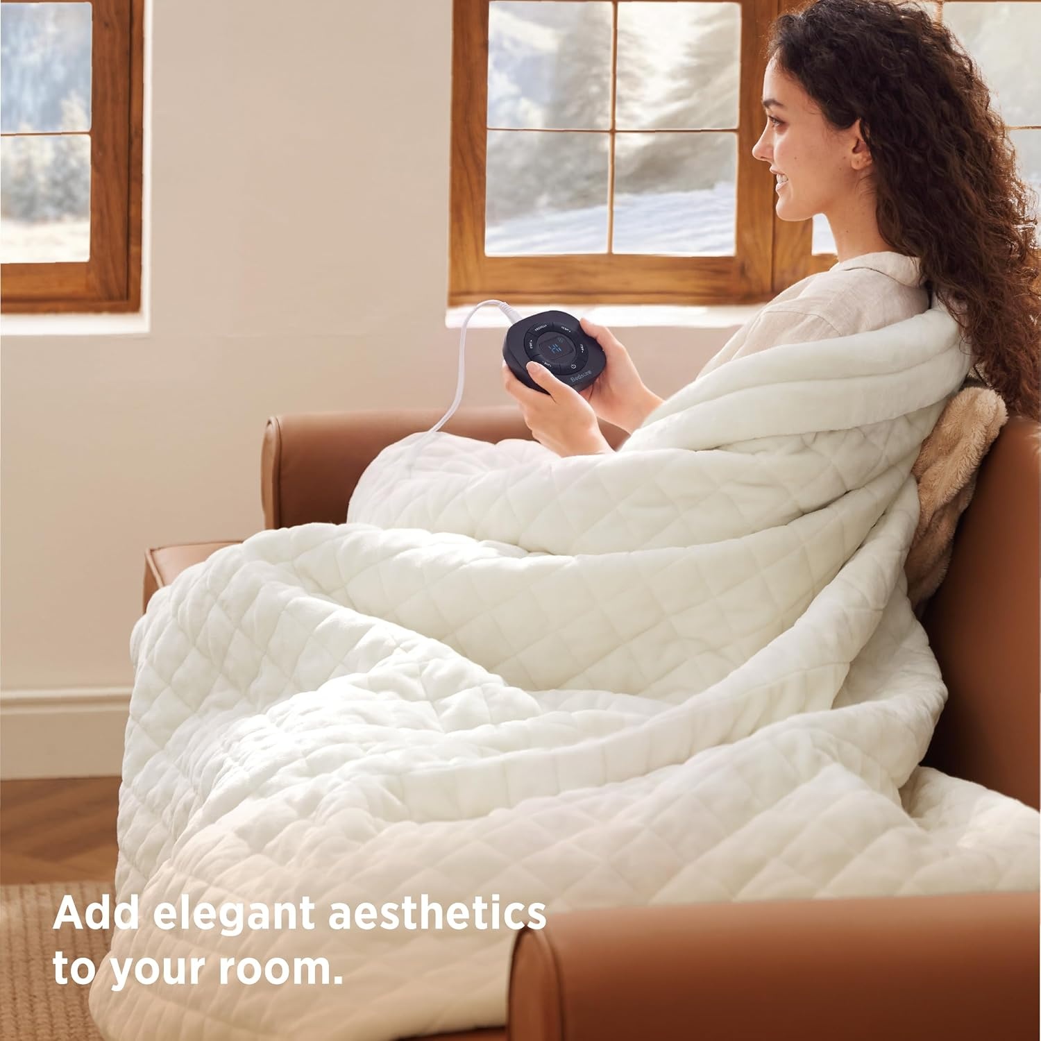 image:imageBedsure Quilted Heated Blanket Queen Size Filled for Extra Warmth Taupe01 Ivory Square