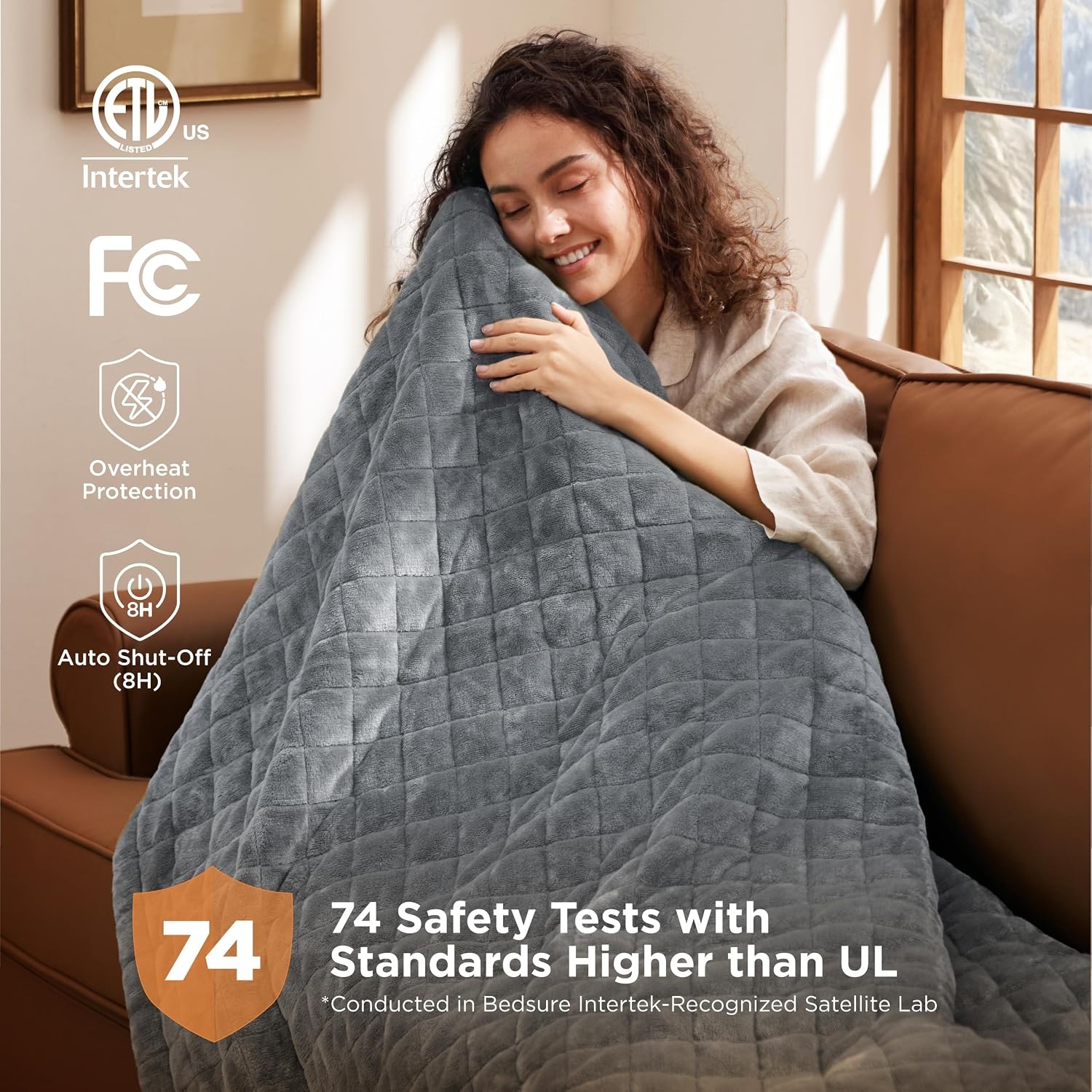 image:imageBedsure Quilted Heated Blanket Queen Size Filled for Extra Warmth Taupe02 Formal Gray Square