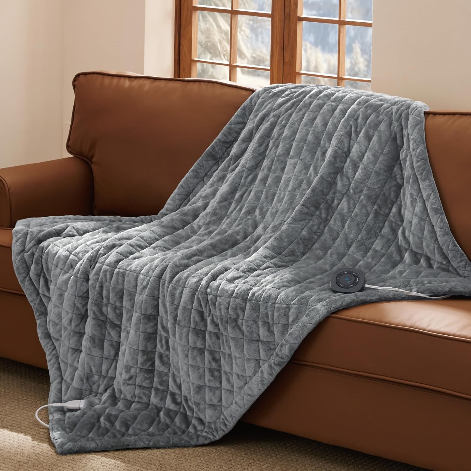 image:imageBedsure Quilted Heated Blanket Queen Size Filled for Extra Warmth Taupe02 Formal Gray Square
