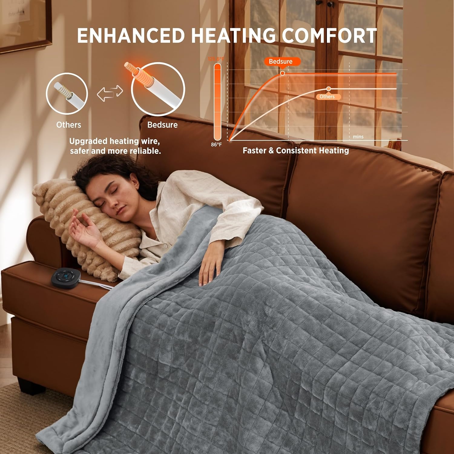 image:imageBedsure Quilted Heated Blanket Queen Size Filled for Extra Warmth Taupe02 Formal Gray Square