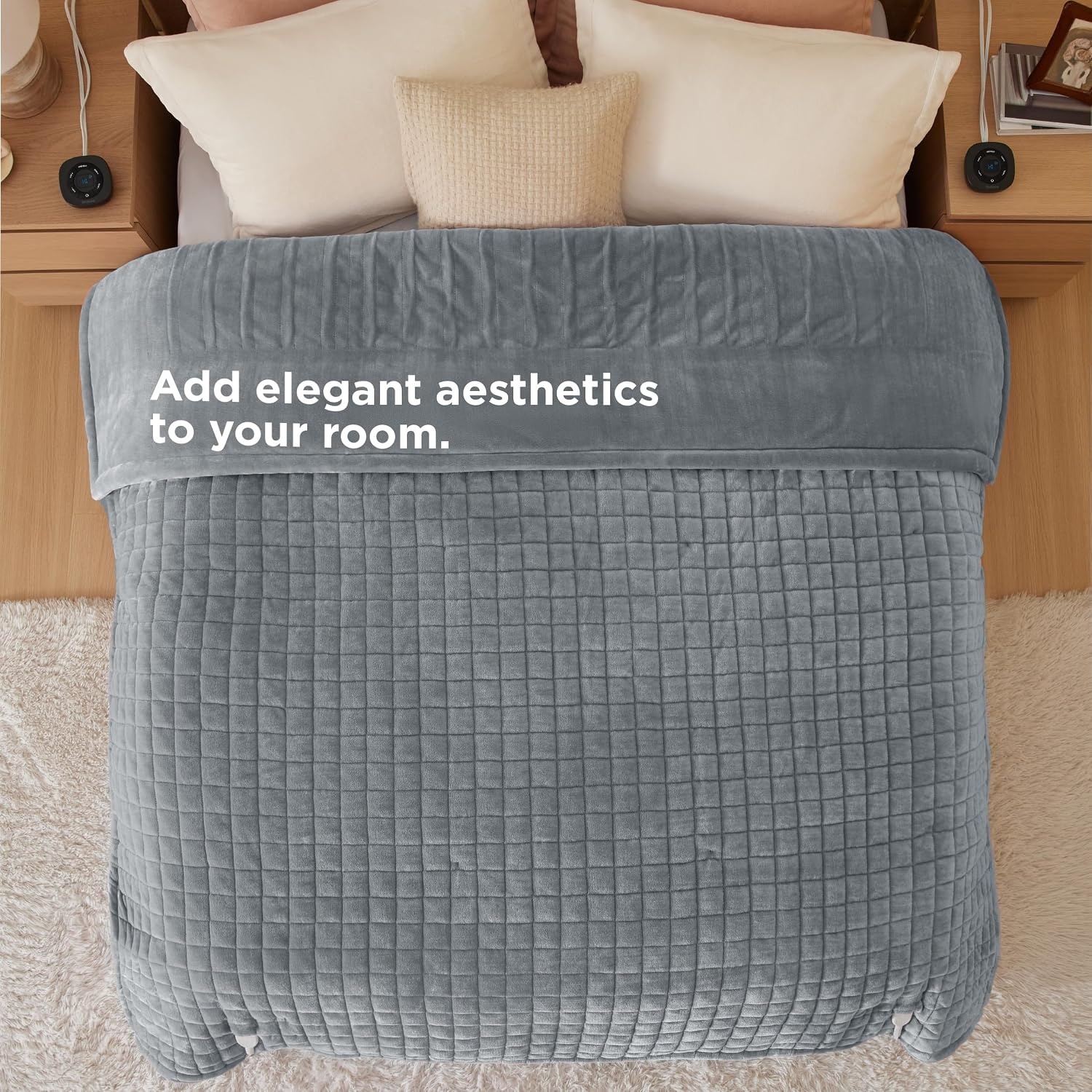 image:imageBedsure Quilted Heated Blanket Queen Size Filled for Extra Warmth Taupe02 Formal Gray Square