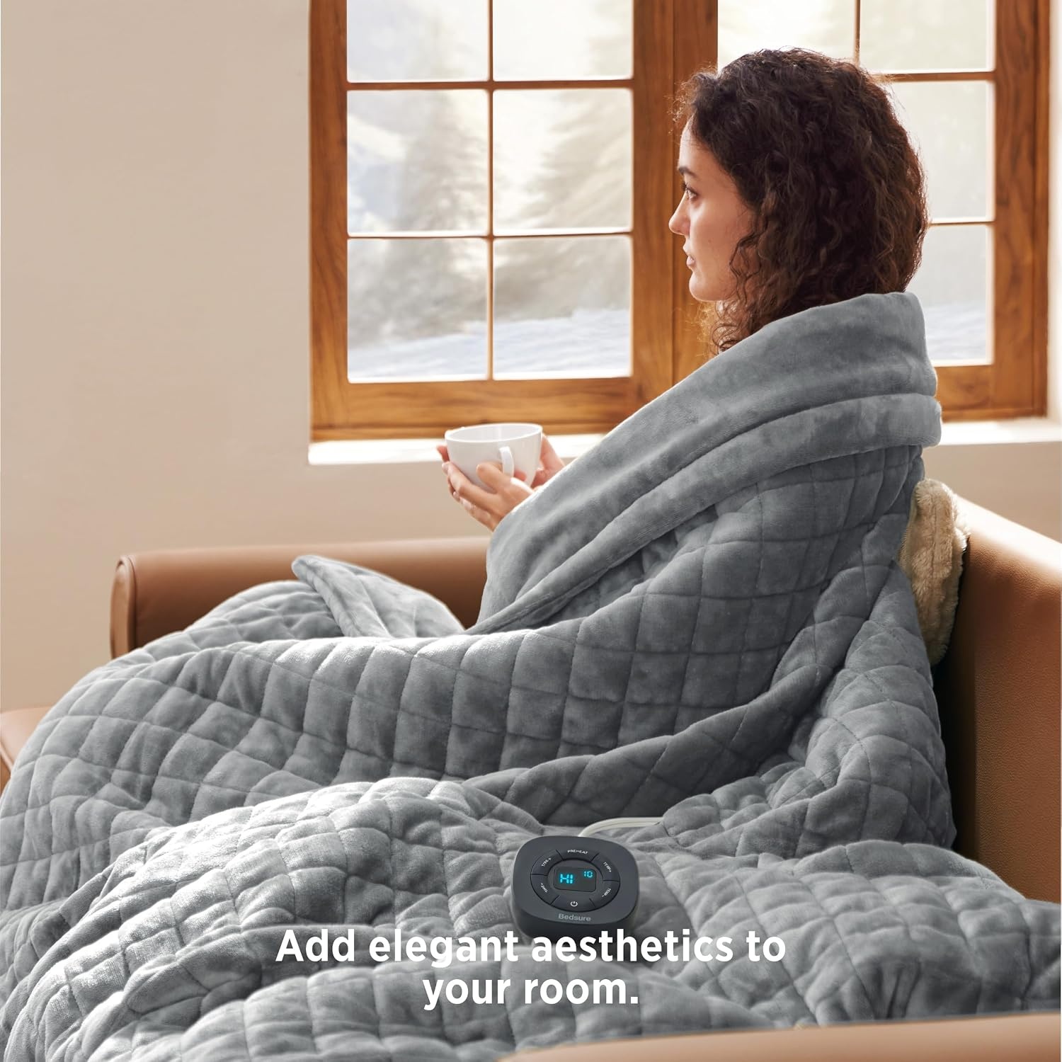 image:imageBedsure Quilted Heated Blanket Queen Size Filled for Extra Warmth Taupe02 Formal Gray Square